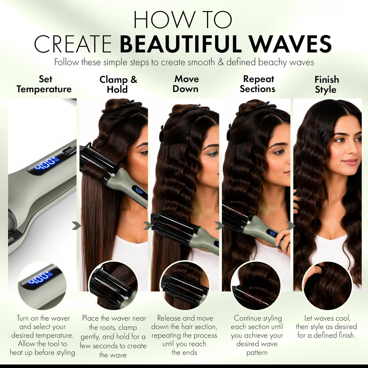 White Smoke StyleCraft Sage Ceramic Triple Barrel Hair Waver for Effortless Deep Waves