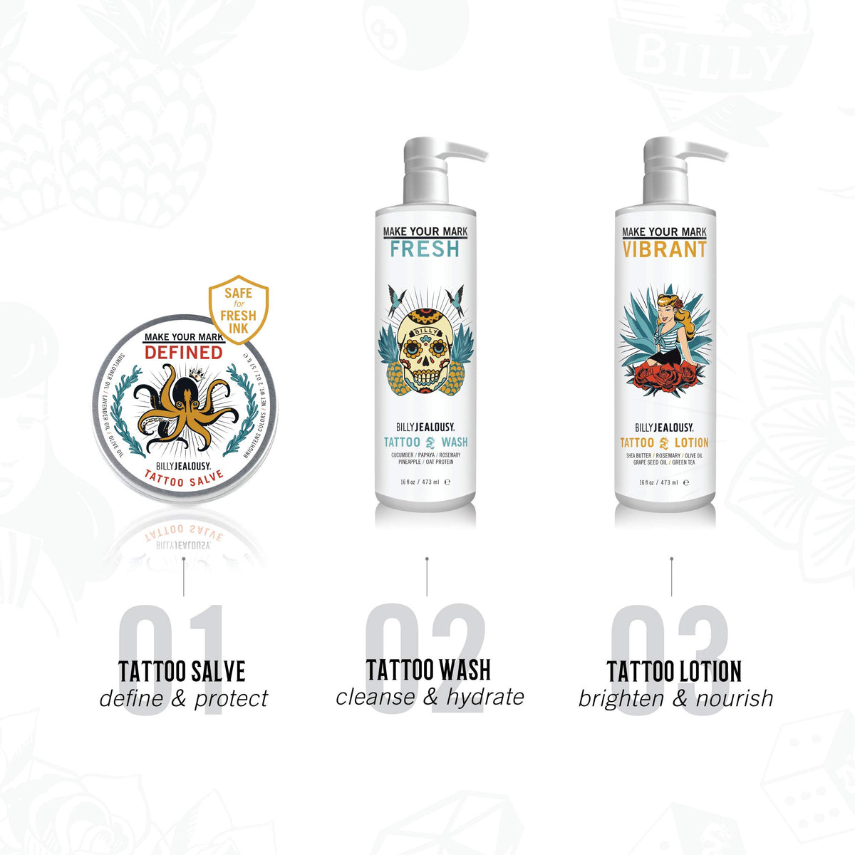 White Smoke Billy Jealousy Make Your Mark Defined Tattoo Salve, Tattoo Aftercare with Vitamin E and Soybean & Lavender Oils, Protects, Deeply Nourishes, and Enhances Vibrancy, 2 oz