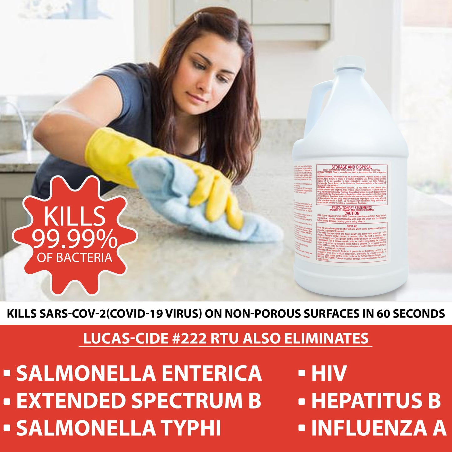 White Smoke LUCAS-CIDE #222 RTU Hospital-Grade Salon and Spa 60 Second Disinfectant 1 Gallon