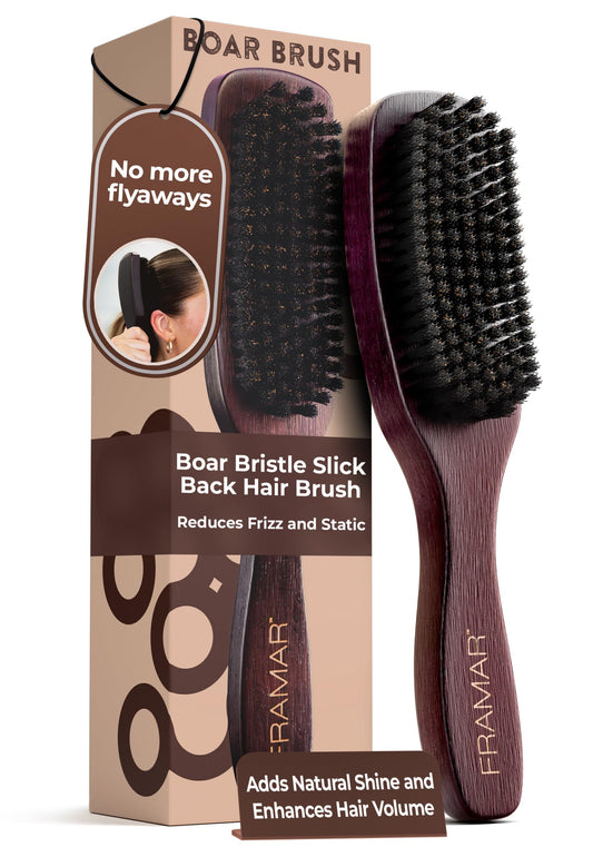 White Smoke FRAMAR Slick Back Hair Brush Boar Bristles – Slick Back Brush, Smoothing Hair Brush For Women, Boar Bristle Hair Brush For Fine Hair, Slickback Brush For Volume and Shine - Brown Velvet
