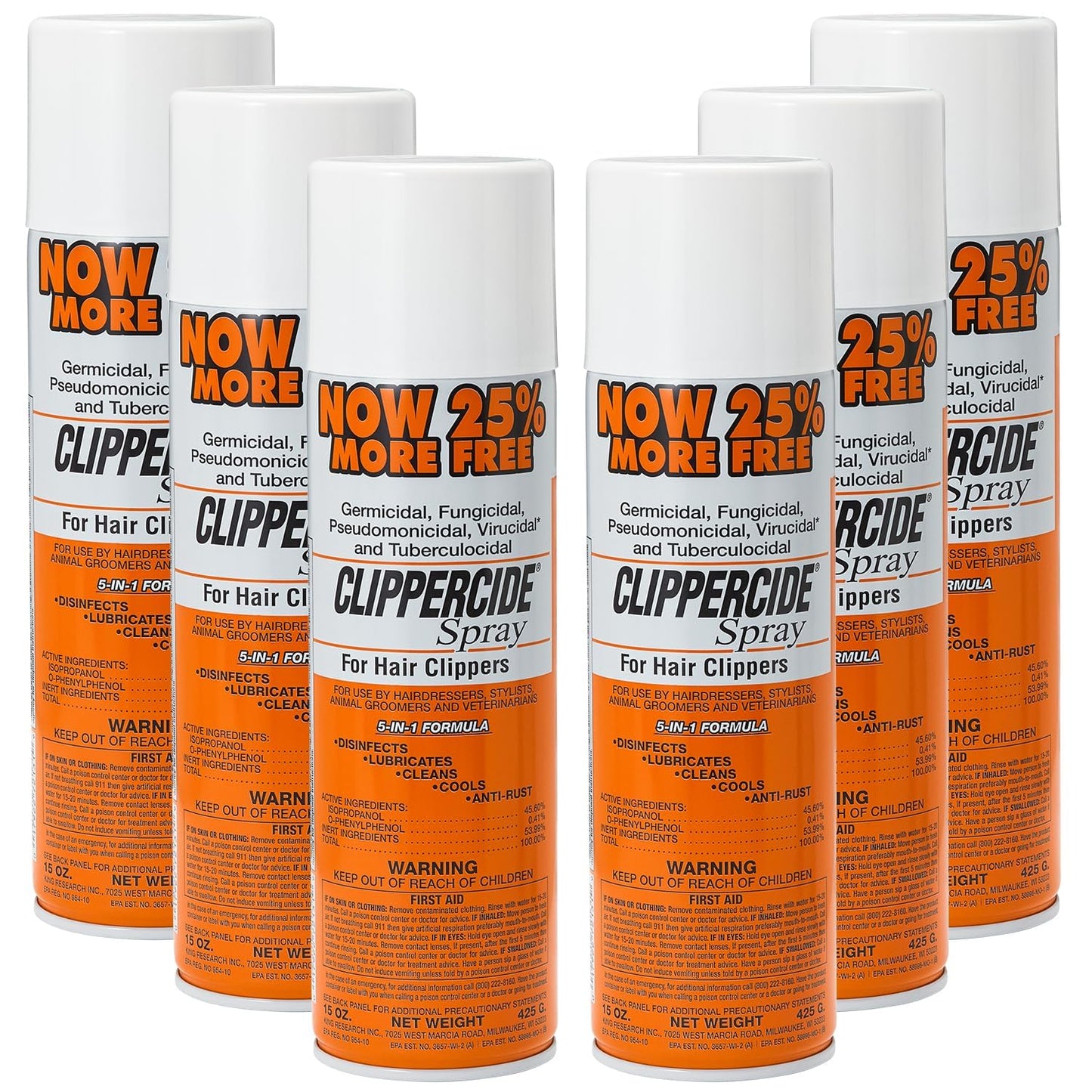 White Smoke CLIPPERCIDE 5-in-1 Clipper Disinfectant Spray 15oz, 6 Pack | Cleans, Lubricates, Cools, Prevents Rust & Disinfects | Professional Clipper Spray for Barbers, Stylists & Pet Groomers | Made by BARBICIDE
