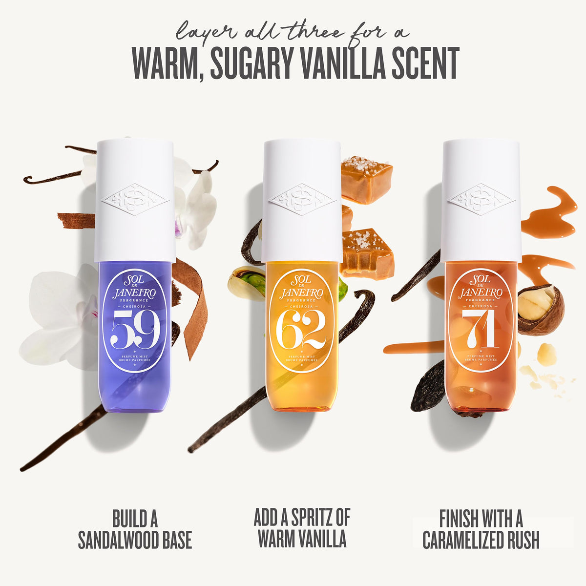 White Smoke Sol de Janeiro Vanilla Lovers Perfume Mist Bundle - Cheirosa 62, 71, & 59