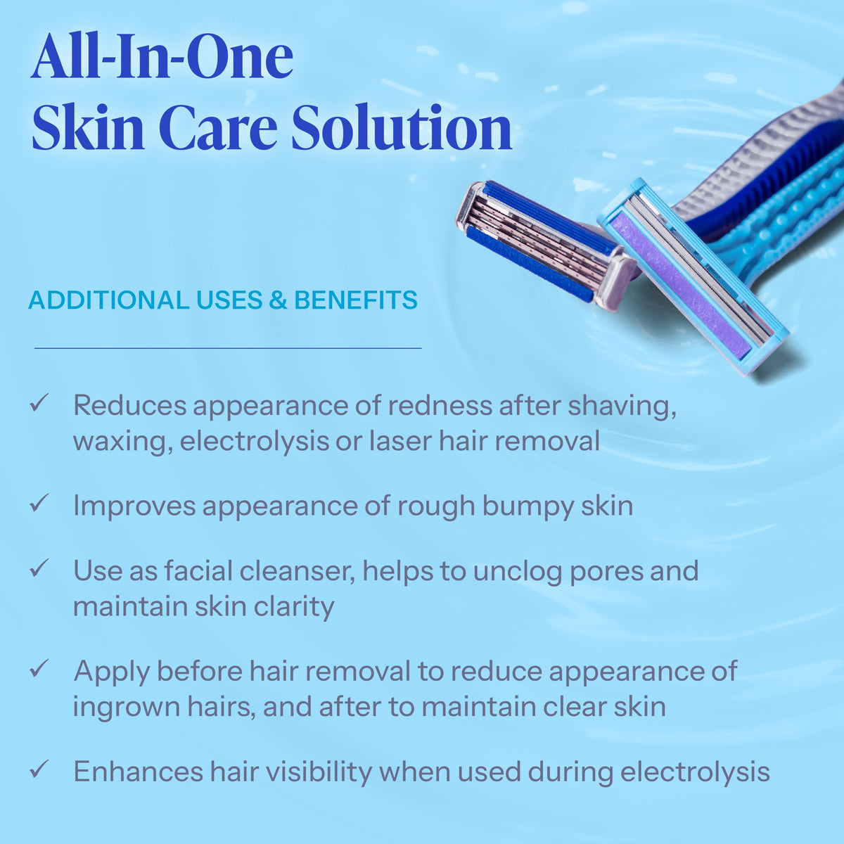 Light Sky Blue Tend Skin Solution for Unsightly Razor Bumps, Ingrown Hair and Razor Burns, Post Shaving and Waxing Toner for Men and Women, Made in USA, 4 Oz