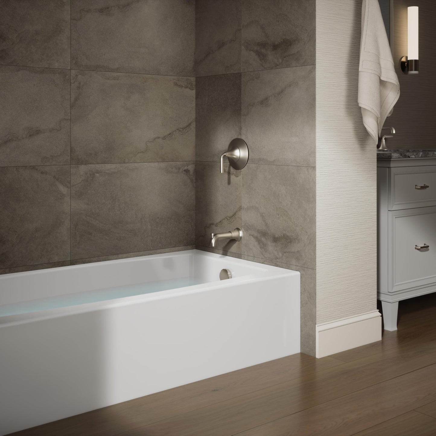 Dark Olive Green Kohler 26108-RA-0 K-26108-RA-0 Entity 60" x 32" Alcove Bath, Right Drain, White