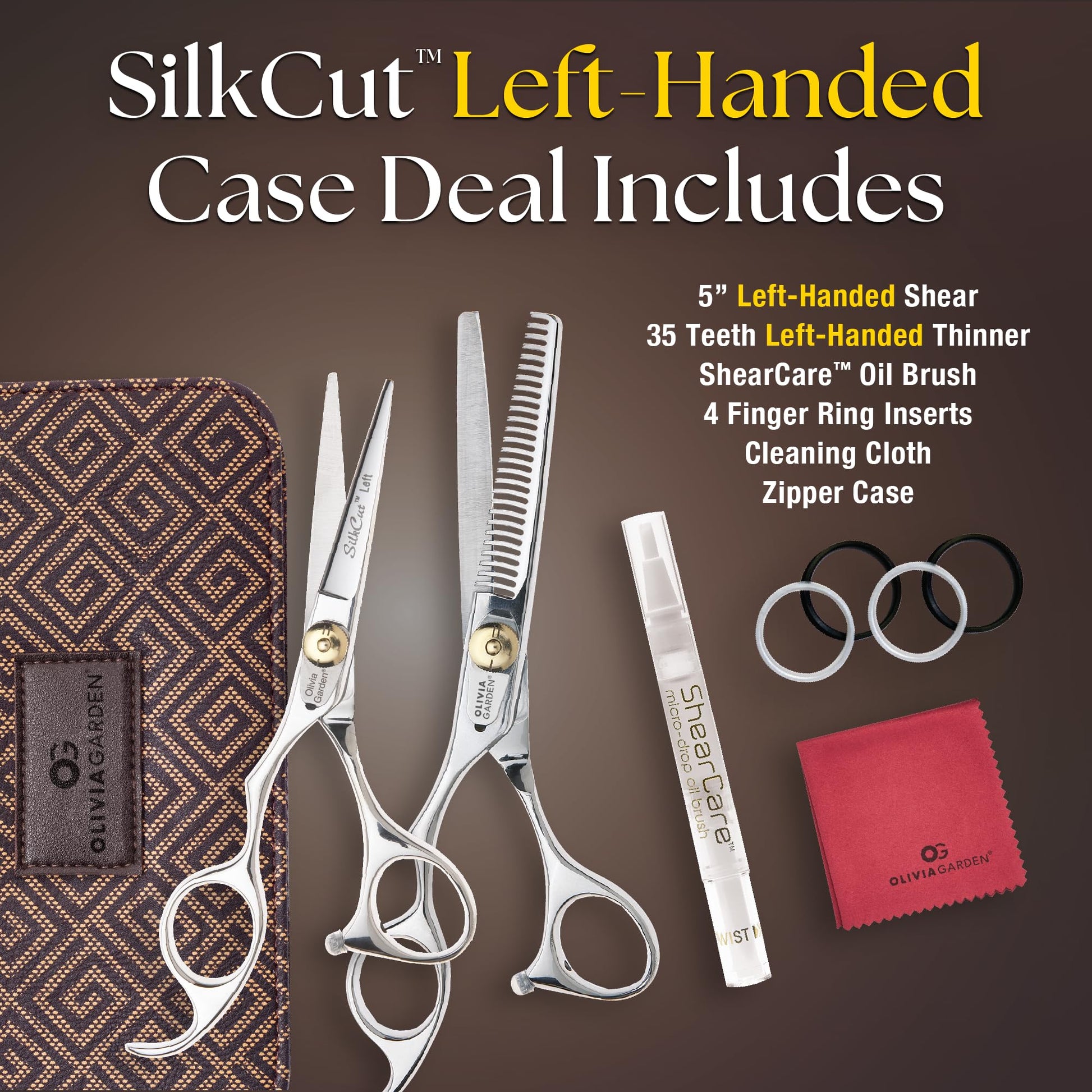 Dark Slate Gray Olivia Garden SilkCut Shears Intro Kit - Includes Professional Hair Cutting Shears, Thinner, Case, and Accessories - 5" Razor Sharp Left-Handed Scissors - SKC01LH