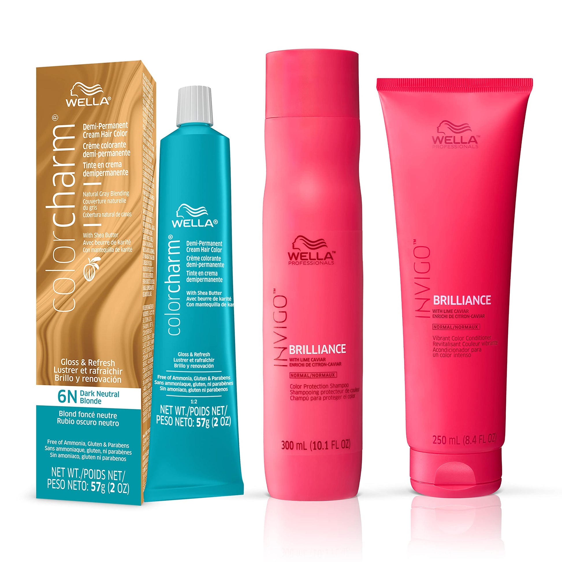 White Smoke Wella Professionals Invigo Brilliance Color Protection Shampoo & Conditioner, For Fine Hair + Wella ColorCharm Demi Permanent Hair Color, 6N Dark Neutral Blonde