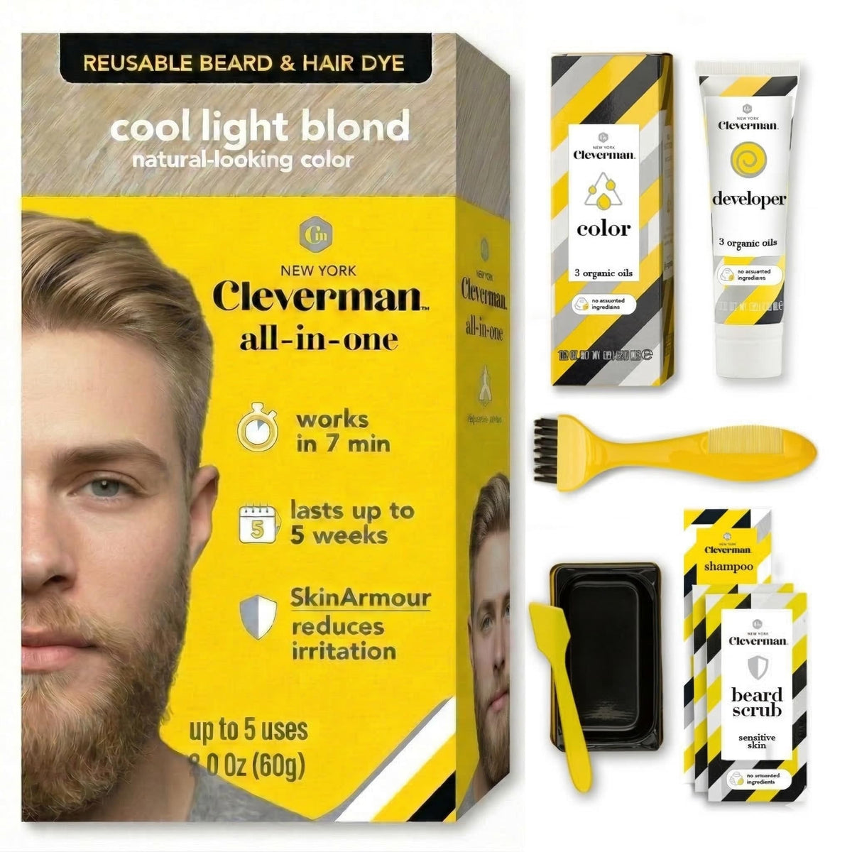 White Smoke Cleverman Hair & Beard Dye for Men, Blond, Reusable, Up to 7 uses (Cool Light Blond, 2 Ounce (Pack of 1))