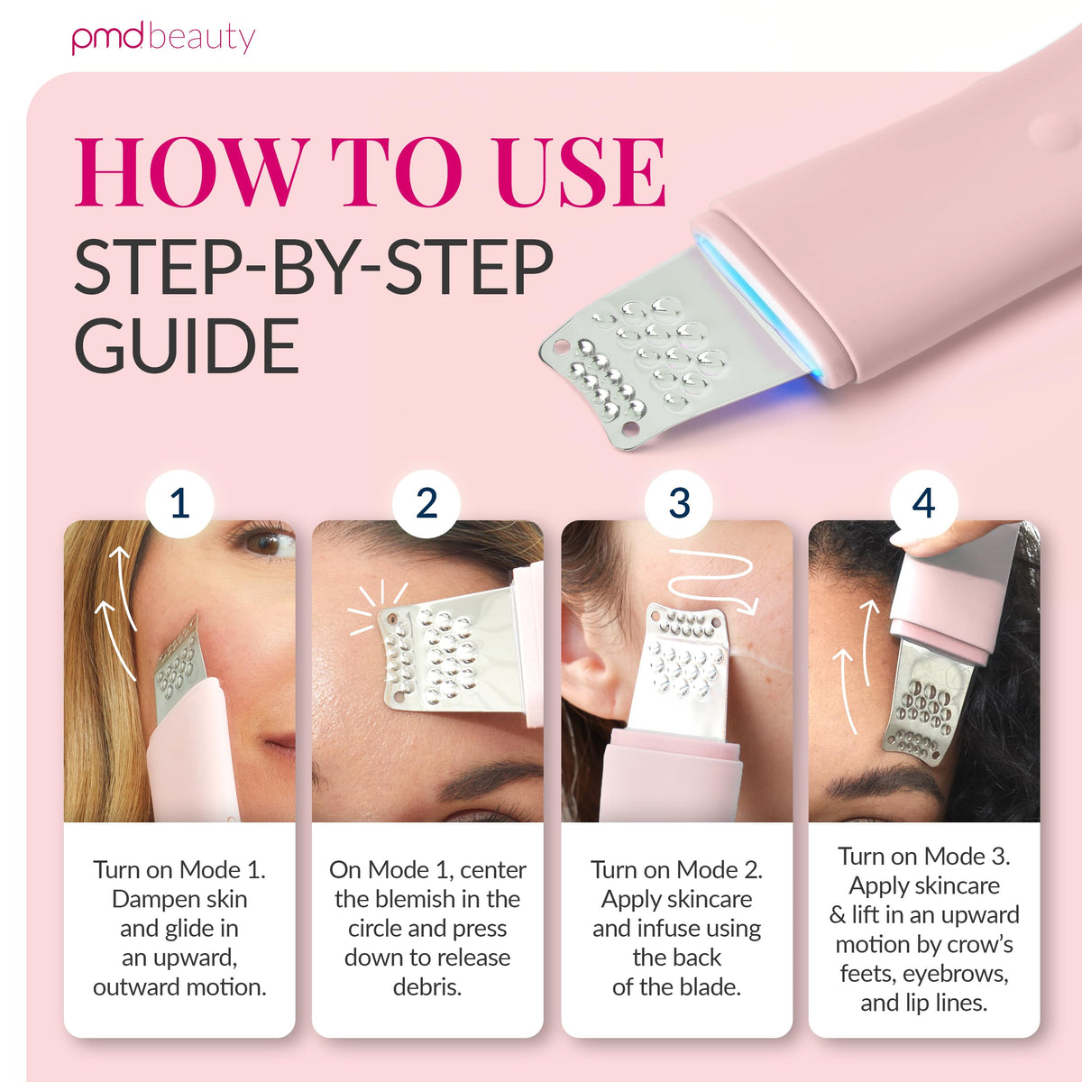 Misty Rose PMD Wave Pro Skin Spatula, Professional-Grade Facial Skin Care Products, Blackhead Remover Tools with SonicGlow, E-Wave, Clear Pores, Blackheads and Whiteheads, Blush