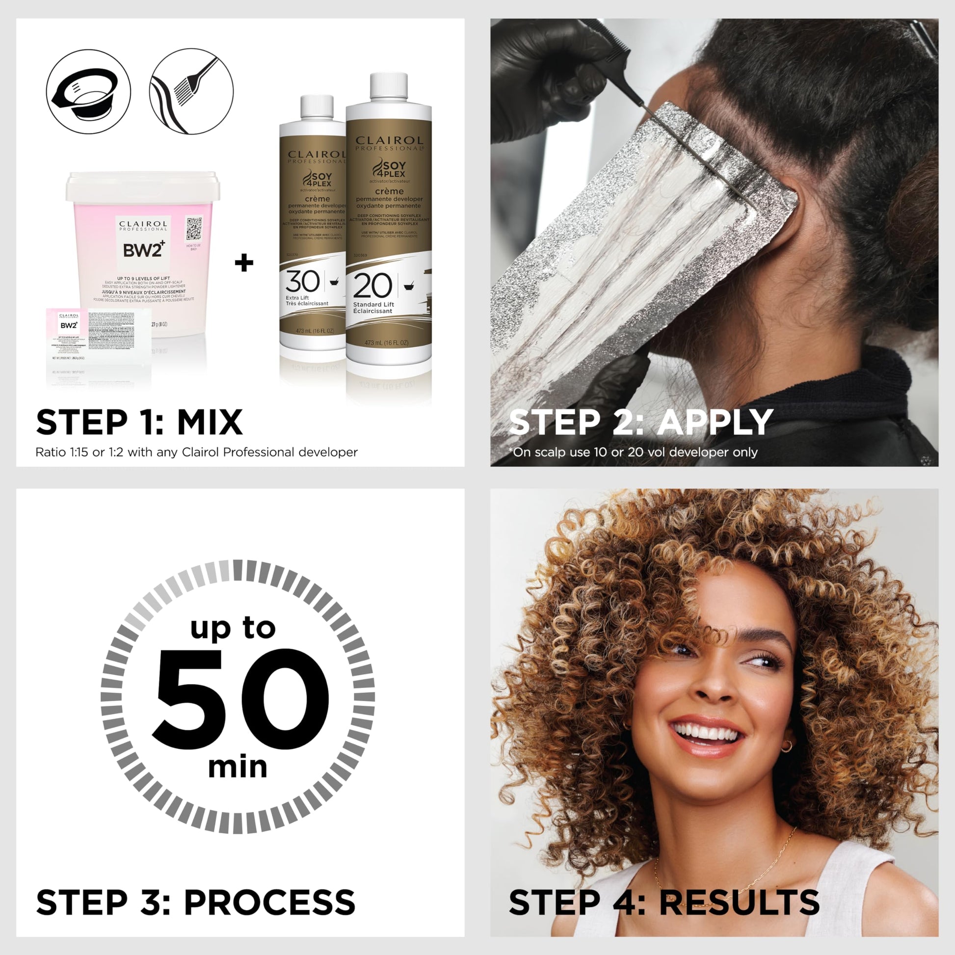 White Smoke Clairol Professional BW2+ Dedusted Extra Strength Powder Lightener for Hair Highlights, 8 oz.