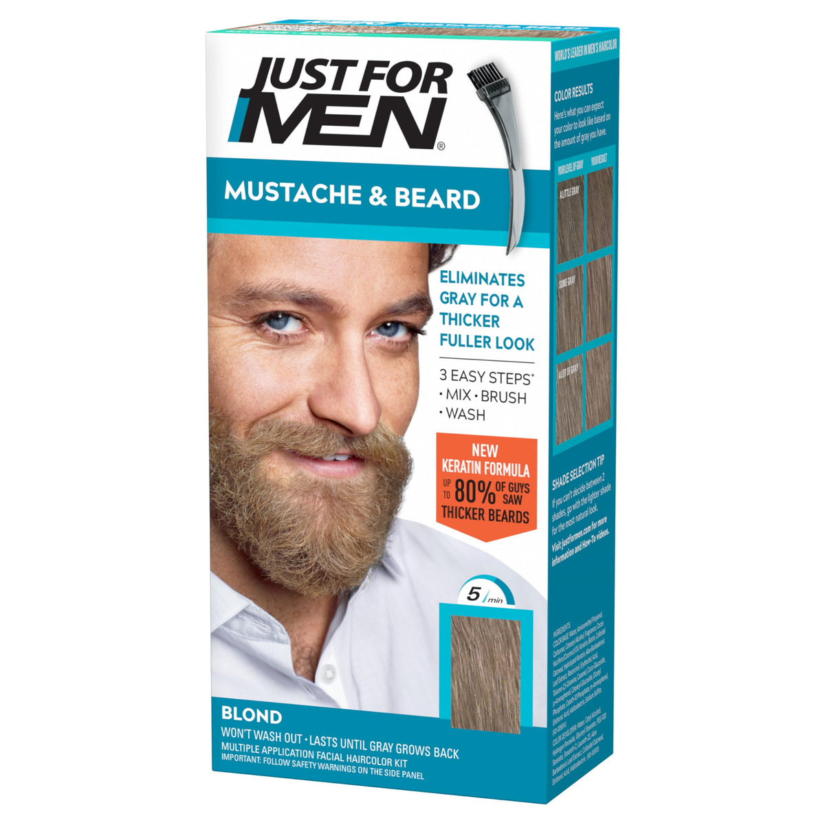 White Smoke Just For Men Mustache & Beard, Beard Dye for Men with Brush Included, With Keratin Biotin Aloe and Coconut Oil for Healthy Facial Hair