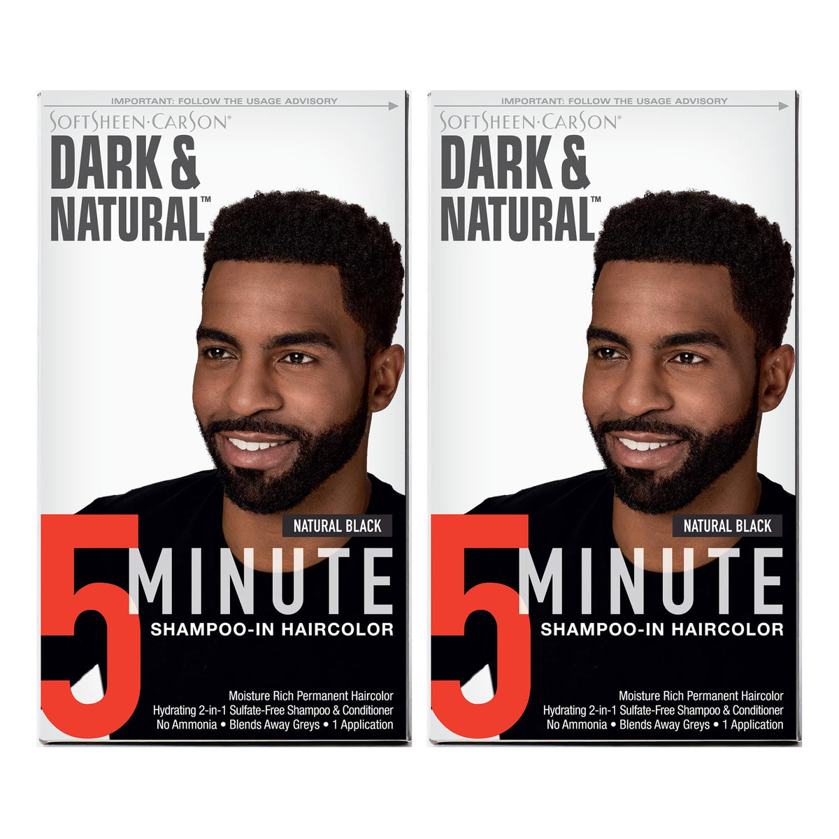 White Smoke SoftSheen-Carson Dark & Natural Hair Color for Men 5 Minutes, Natural Looking Gray Coverage for Up To 6 Weeks, Shampoo-in Permanent Hair Dye, Ammonia Free, Natural Black, 2 Count