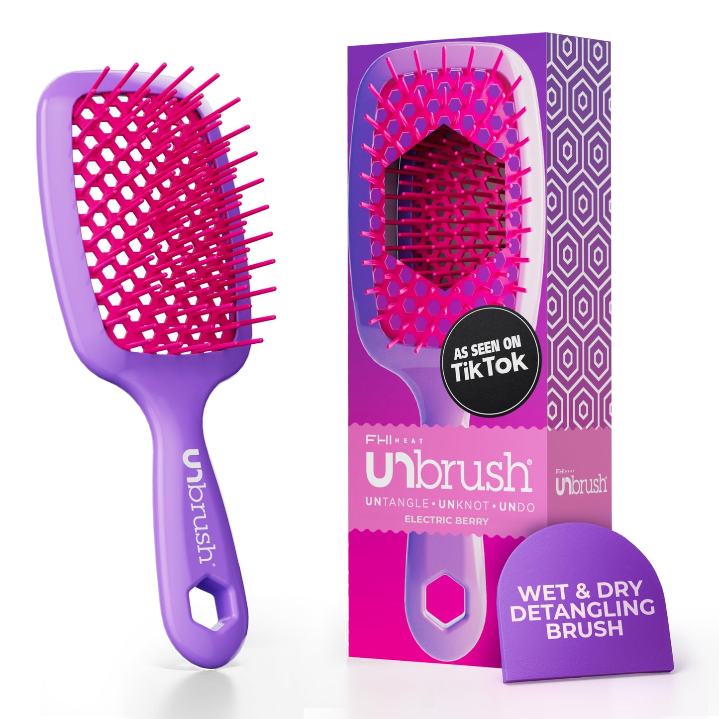 White Smoke FHI Heat UNbrush Detangling Brush for Pain-Free Brushing on All Wet or Dry Hair Types — Durable DuoFlex Anti-Static Bristles, Lightweight Handle, Vented Hair Brush