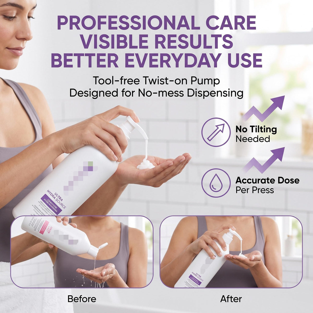 Light Gray 2 Pack Liter Pump for Biolage Shampoo and Conditioner 33.8 oz Bottles, Liter Pump for Biolage, Dispensing Pump for Shampoo 1 L/33.8 Fl Oz Bottle Pumps Dispenser