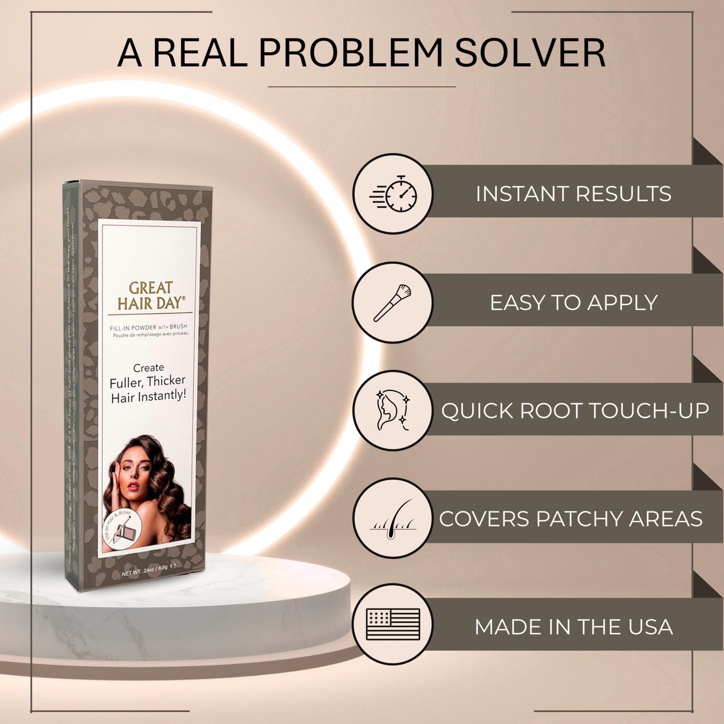 Gray Joan Rivers Great Hair Day Root Touch Up Powder and Hair Color Stick - Root Cover Up Hair Powder and Root Touch Up Stick for Thicker, Fuller Looking Hair (Brunette)