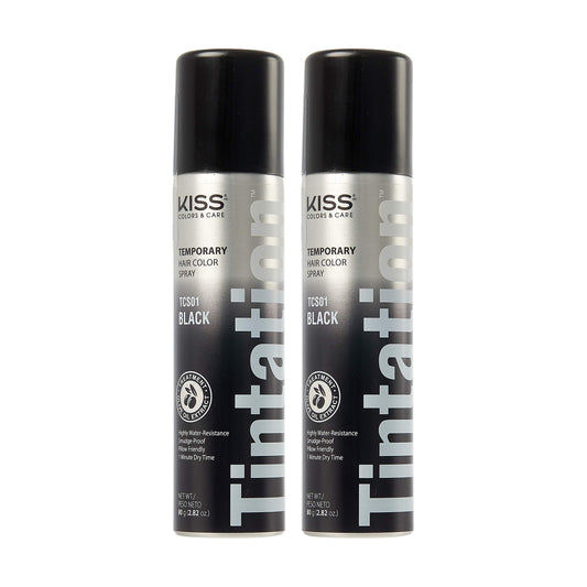 Black Kiss Gray Hair Concealer - Temporary Tintation Color Spray for Root Touch Up and Hair Dye 2.82 oz. 2 PACK (Black)