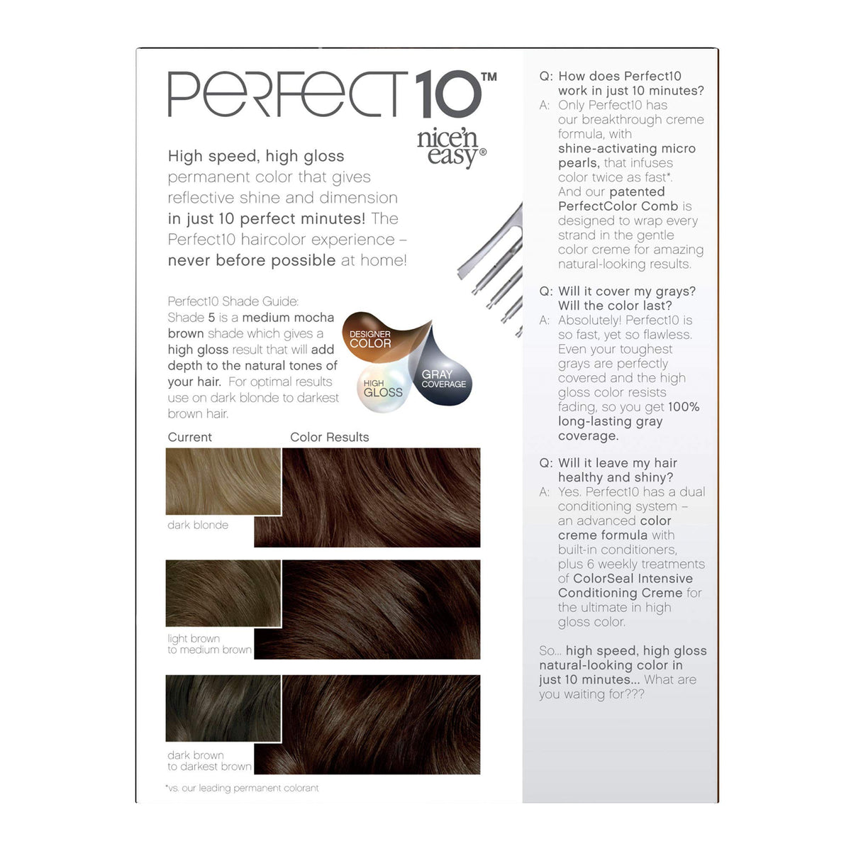 White Smoke Clairol Nice'n Easy Perfect 10 Permanent Hair Dye, 5 Medium Brown Hair Color, Pack of 1