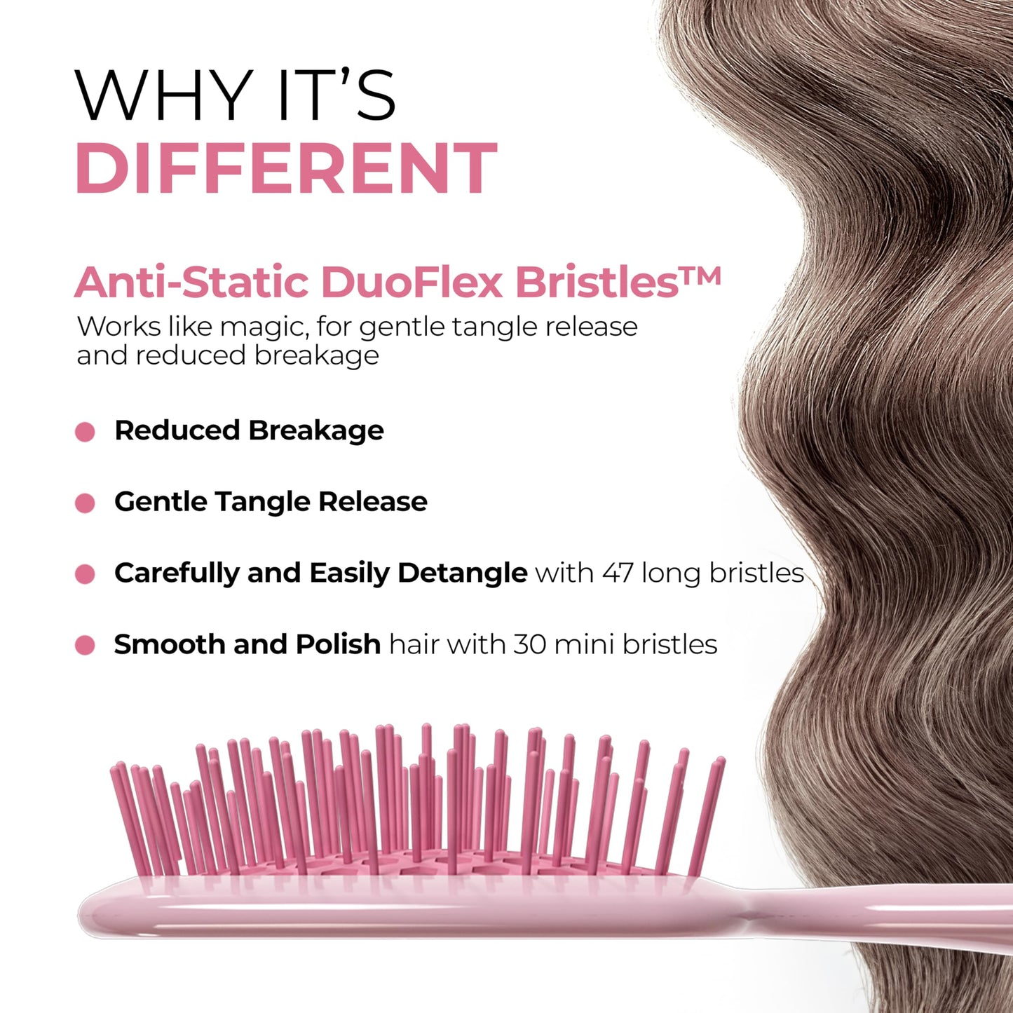 White Smoke FHI Heat UNbrush Mini Detangler Brush for Pain-Free Brushing on All Wet or Dry Hair Types — Durable Duoflex Anti-Static Bristles, Lightweight Handle, Vented Mini Hair Brush, Peony Light Pink