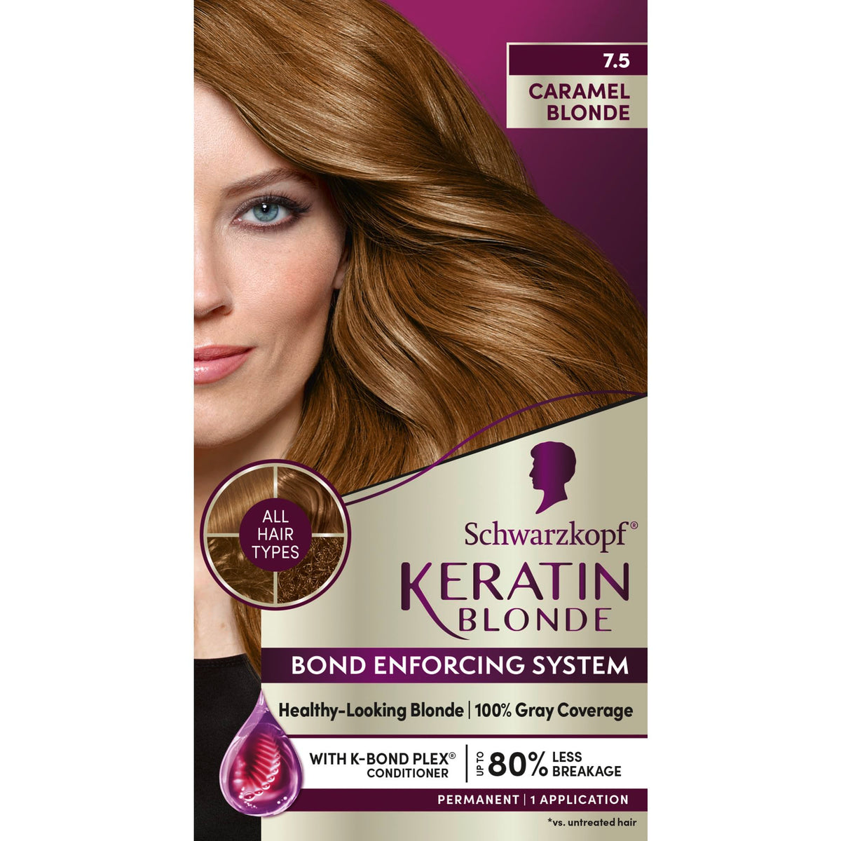 Saddle Brown Schwarzkopf, Permanent Hair Dye Cream, 7.5 Caramel Blonde, 1 Count