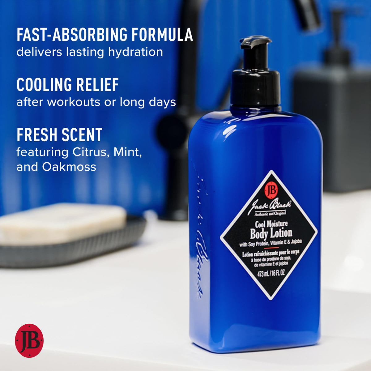 Lavender Jack Black Cool Moisture Body Lotion for Men - Mens Lotion for Dry Skin, Body Cream for Men