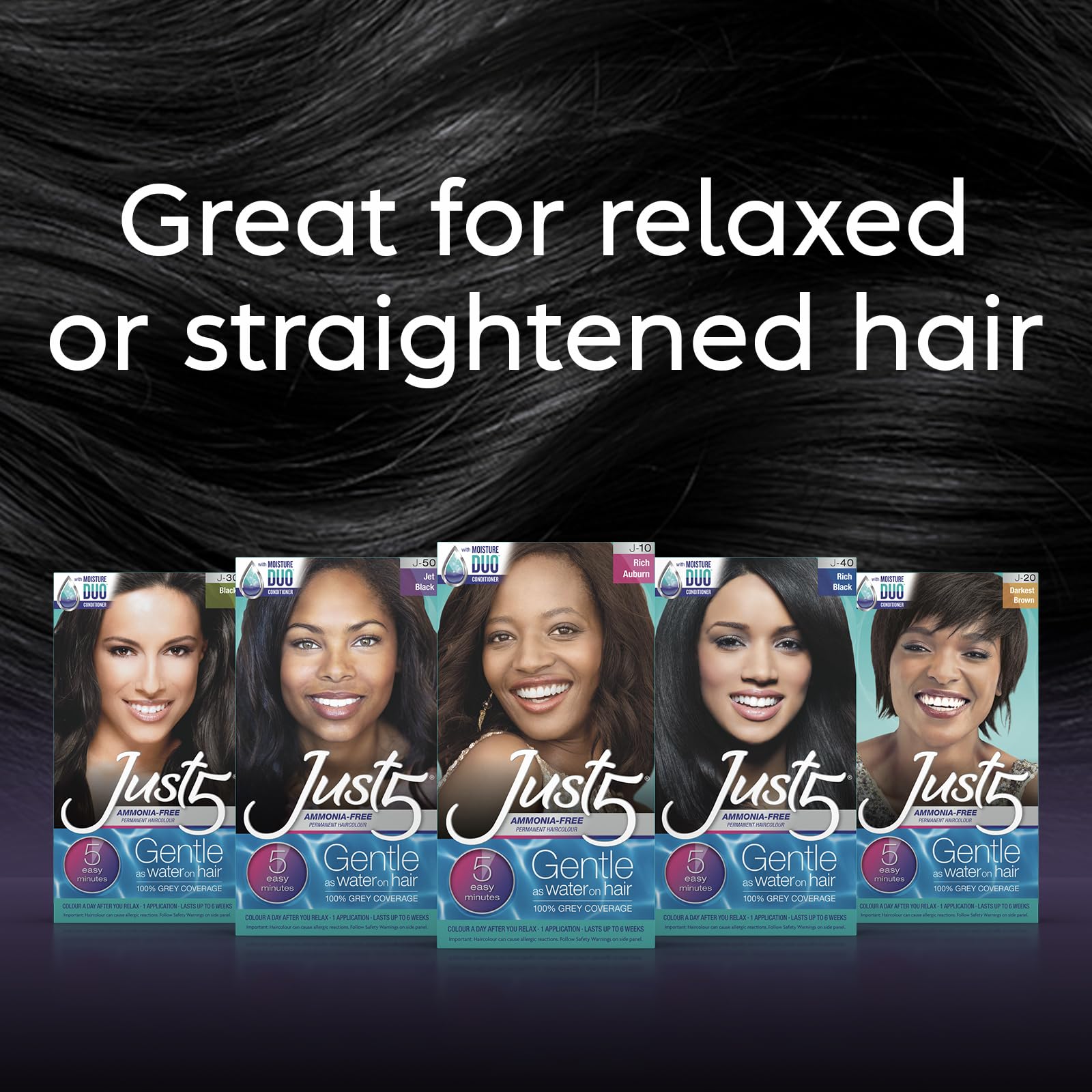 Black Just 5 Women's 5 Minute Permanent Hair Color with Conditioner, Grey Hair Coloring for Women - Darkest Brown