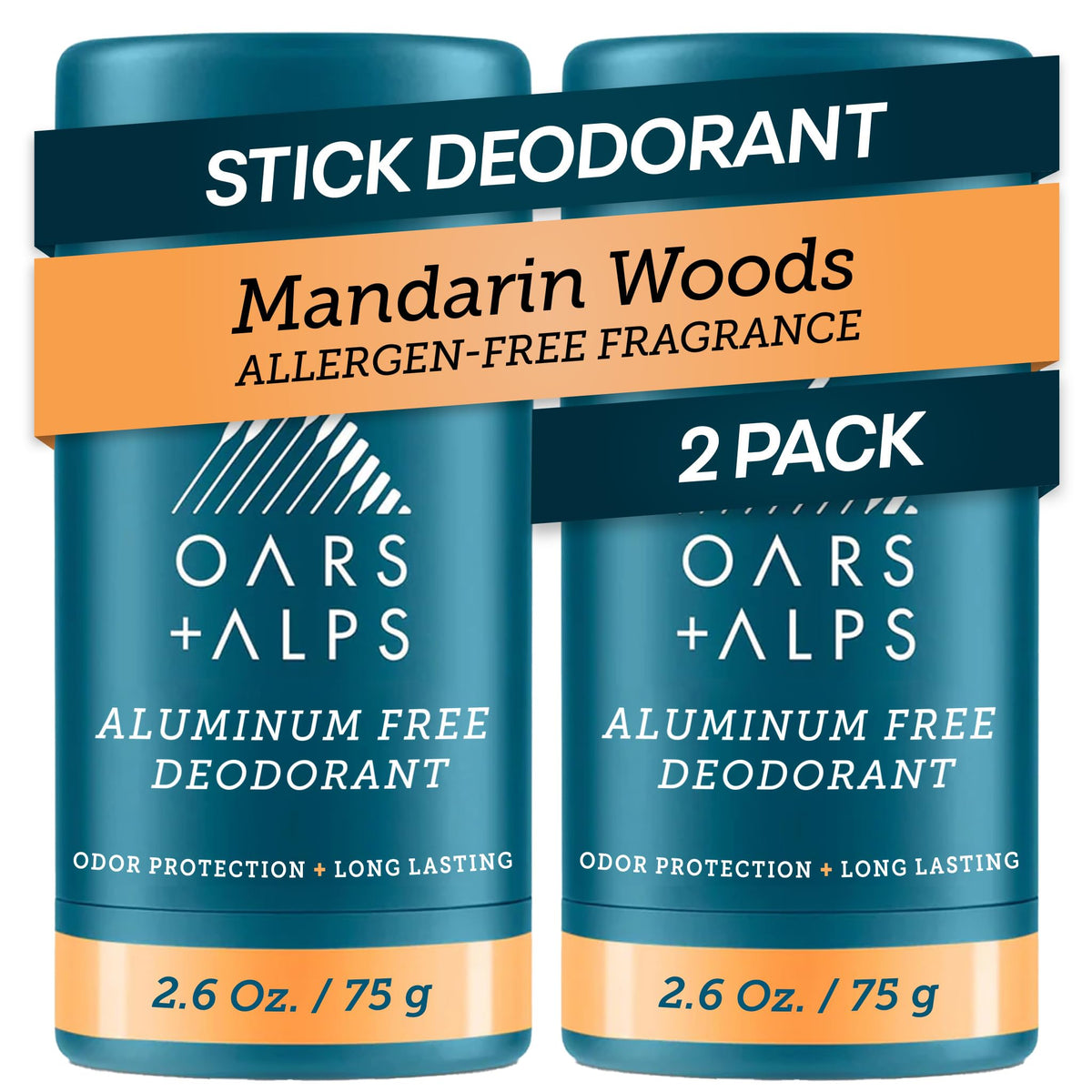 Dark Slate Gray Oars + Alps Aluminum Free Men's Deodorant, Clear + No Residue, 2pk, 2.6oz