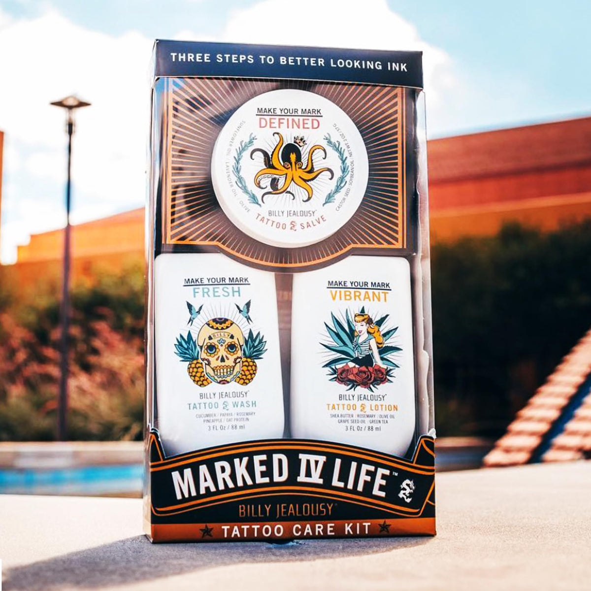 White Smoke Billy Jealousy Marked IV Complete Tattoo Care Kit, Make Your Mark Defined, Fresh and Vibrant, Includes Aftercare Ink Salve, Brightening Soap and Moisturizing Tattoo Lotion
