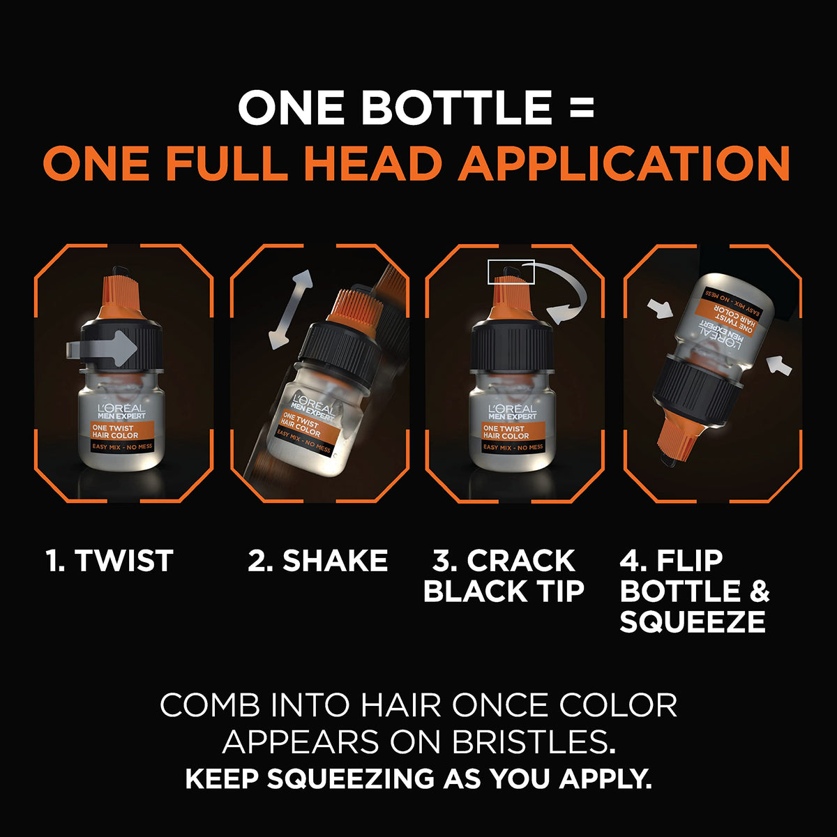 Black L’Oreal Paris Men Expert One Twist Mess Free Permanent Hair Color, Mens Hair Dye to Cover Grays, Easy Mix Ammonia Free Application, Medium Brown 04, 1 Application