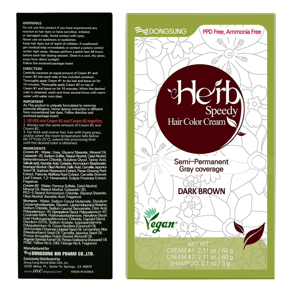 White Smoke Herb Speedy Color Cream (Dark Brown, 1 Pack) – Korean Herbal Vegan Hair Dye