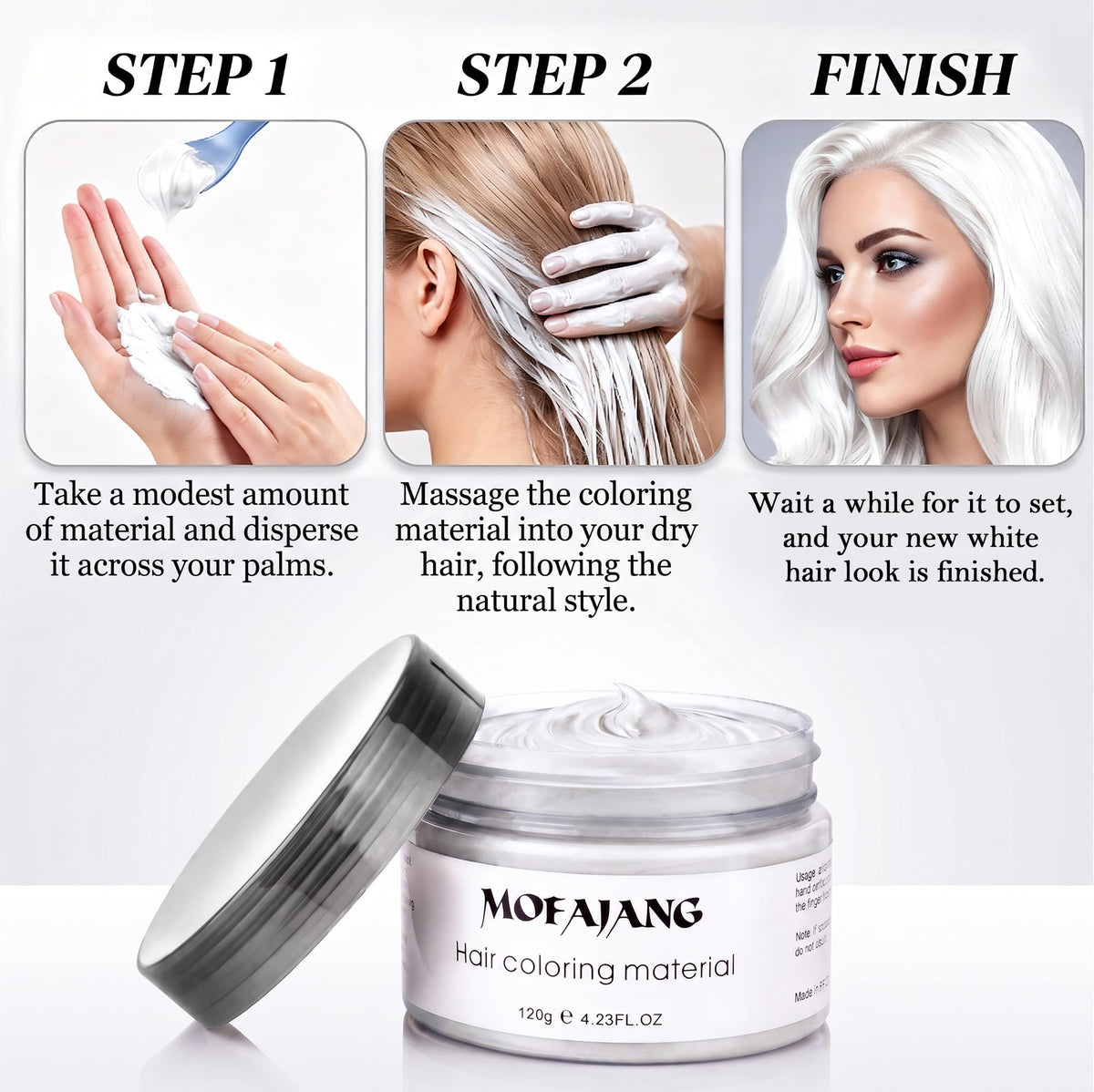 White Smoke Acosexy White Hair Wax, Temporary Hair Color Wax, White Hair Spray for Kids Men and Women, Perfect for Halloween, Cosplay, Parties, Festivals, Daily Use (4.23OZ)