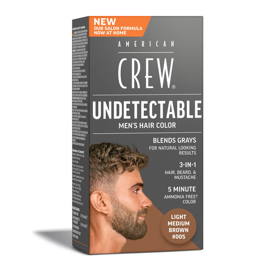 White Smoke American Crew Undetectable Men's Hair Color |Light Medium Brown Demi-Permanent Hair Dye | Natural-Looking Gray Coverage for Men, 005 Light Medium Brown, 1 pack