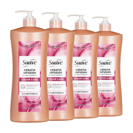 White Smoke Suave Keratin Infusion Color Care Conditioner for Color-Treated Hair, Anti Fade + 48HR Frizz Control, Smooths & Boosts Shine, 28 FL OZ Pump, 4 Count