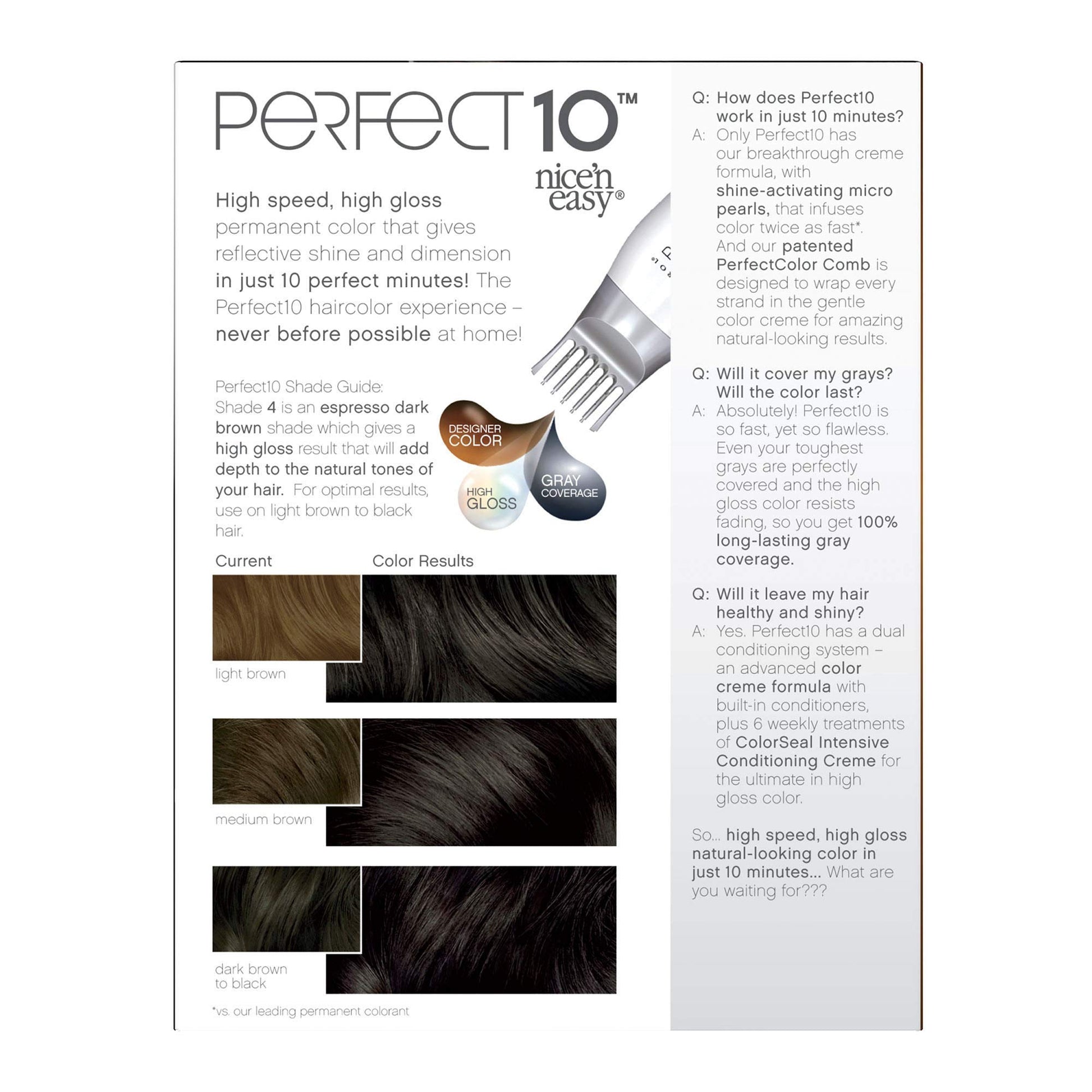 White Smoke Clairol Nice'n Easy Perfect 10 Permanent Hair Dye, 4 Dark Brown Hair Color, Pack of 2