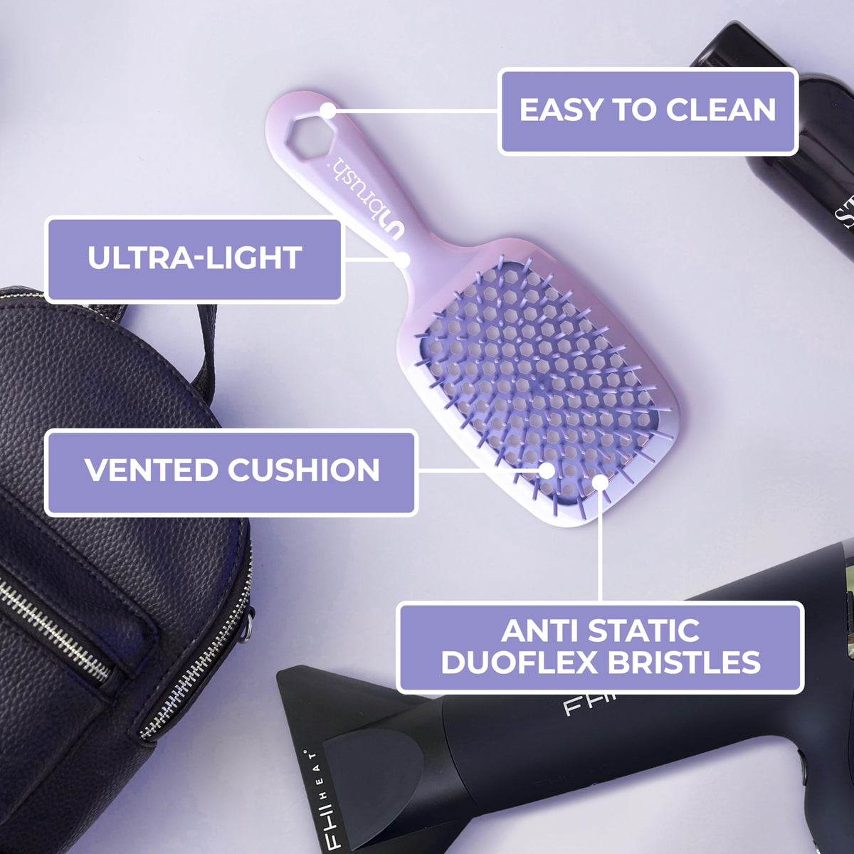 Light Gray FHI Heat UNbrush Detangling Brush Combo Pack - Original + Mini