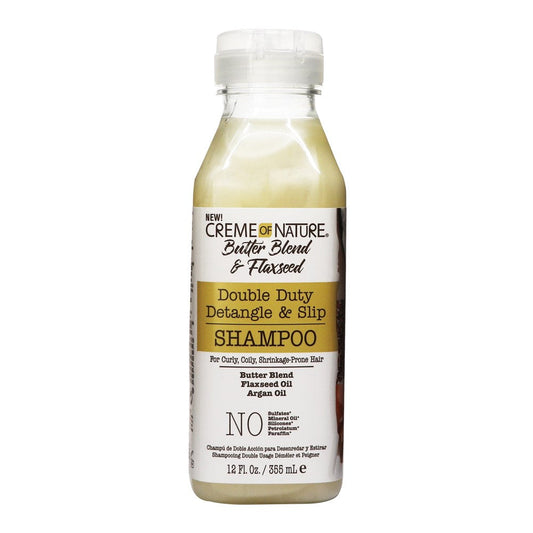 White Smoke CREME OF NATURE Butter Blend &amp; Flaxseed Double Duty Detangle &amp; Slip Shampoo (12oz)