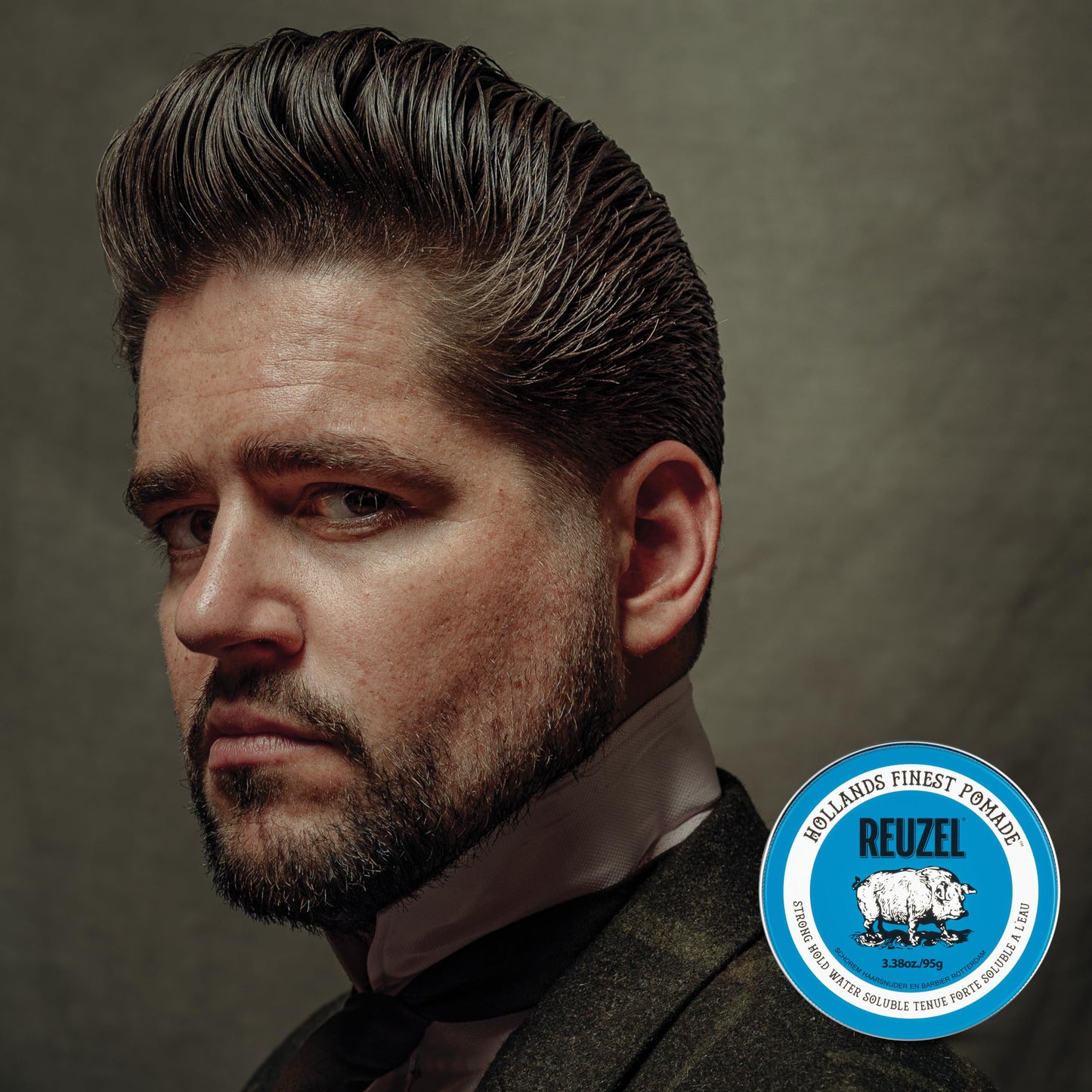 Dark Slate Gray REUZEL Blue Pomade, Strong All Day Hold, Water Soluble Styling, High Shine and Flake Free, Easy To Wash Out, For All Hair Types