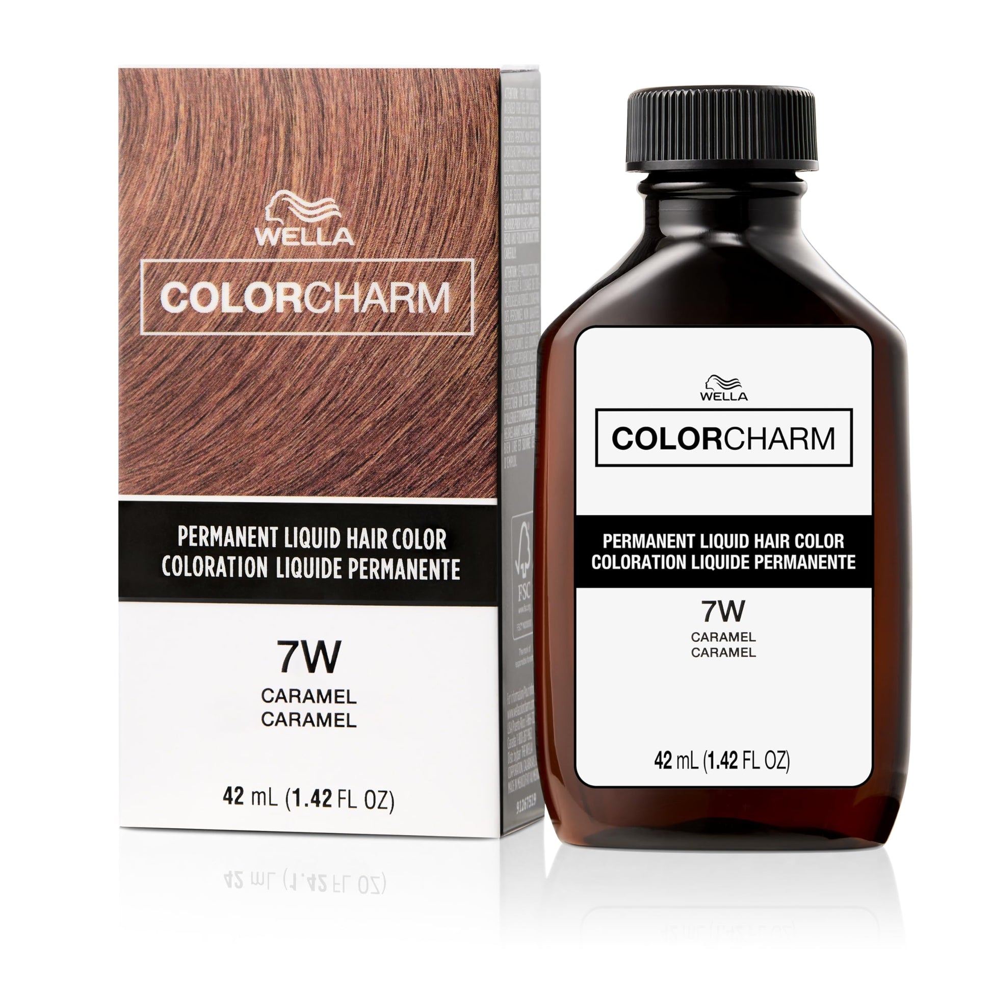 White Smoke COLORCHARM Permanent Liquid Hair Color | 7W Caramel | Up to 100% Gray Coverage | 1.42 Fl Oz
