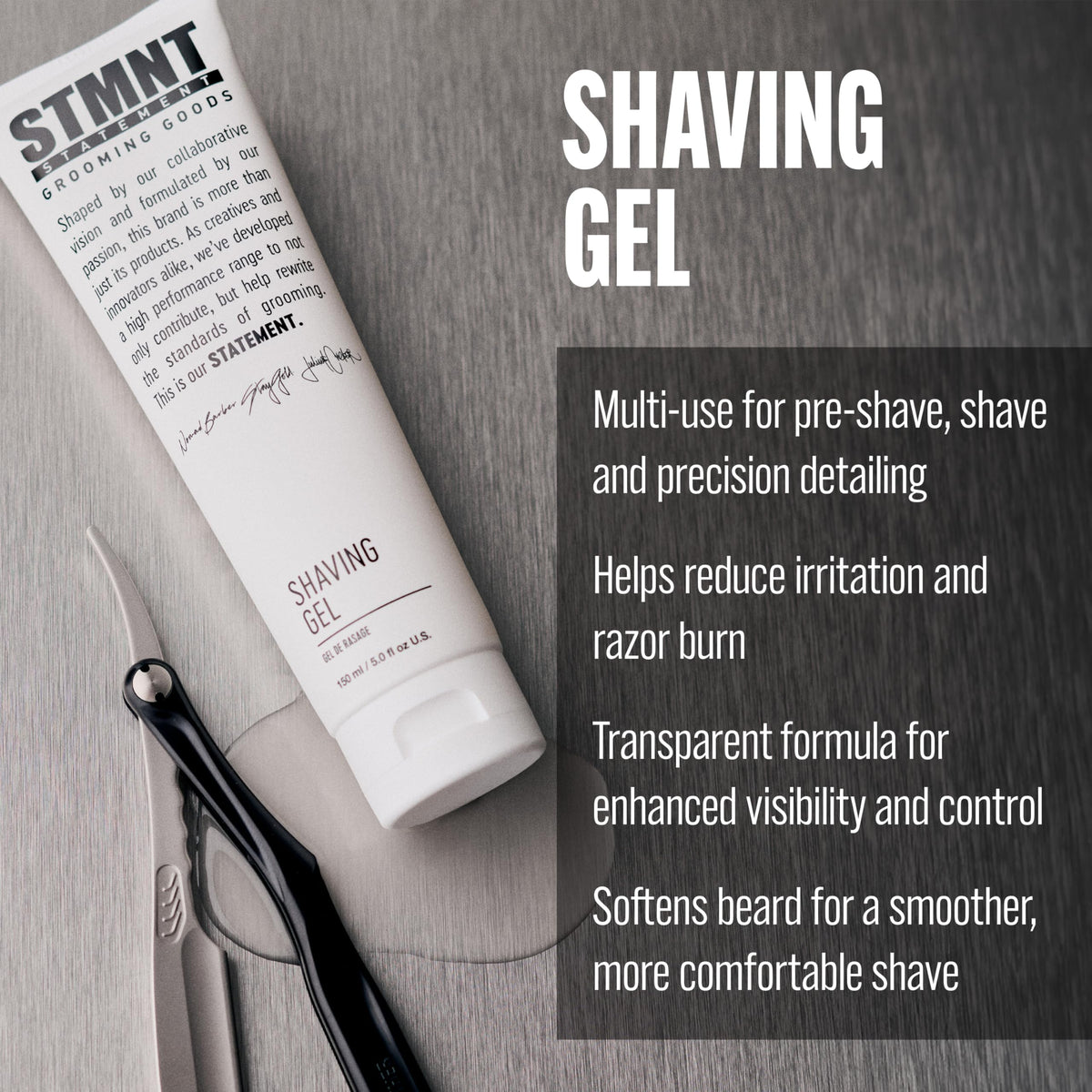 Dark Slate Gray STMNT Grooming Goods Shaving Gel, 5 oz | Transparent Formula | Irritation-Free Shave | Non-Foaming | Non-Drying