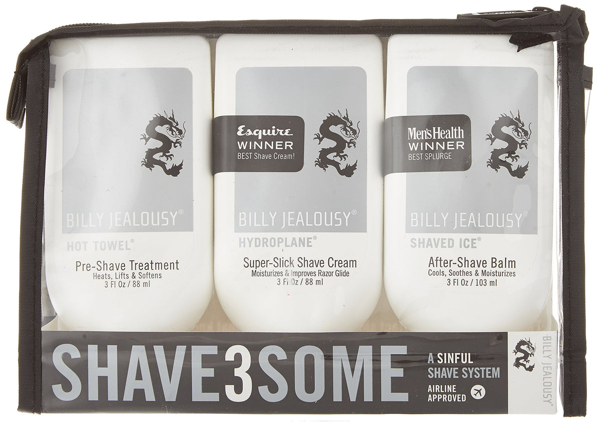 Lavender Billy Jealousy Shave3some Travel-Size Trio Shaving Kit for Men with Heating Pre-Shave, Super Slick Shave Cream and Cooling After-Shave, Citrus Scent, 3 Fl Oz Each