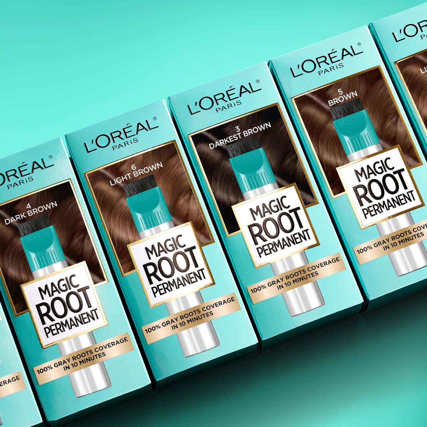 Aquamarine L’Oréal Paris Magic Root Permanent Hair Color, 10 Minute Root Coloring Kit with 100% Gray Hair Coverage, 6 Light Brown, 2 Count