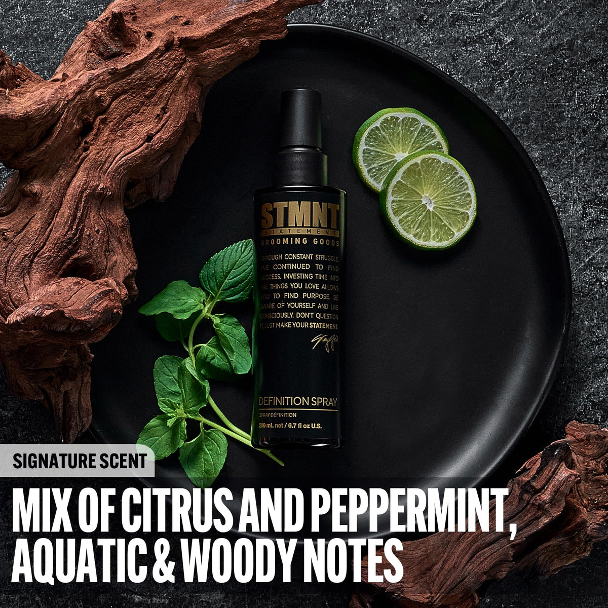 Black STMNT Grooming Goods Definition Spray, 6.76 fl. oz | Strong Texture | Semi-Matte Finish
