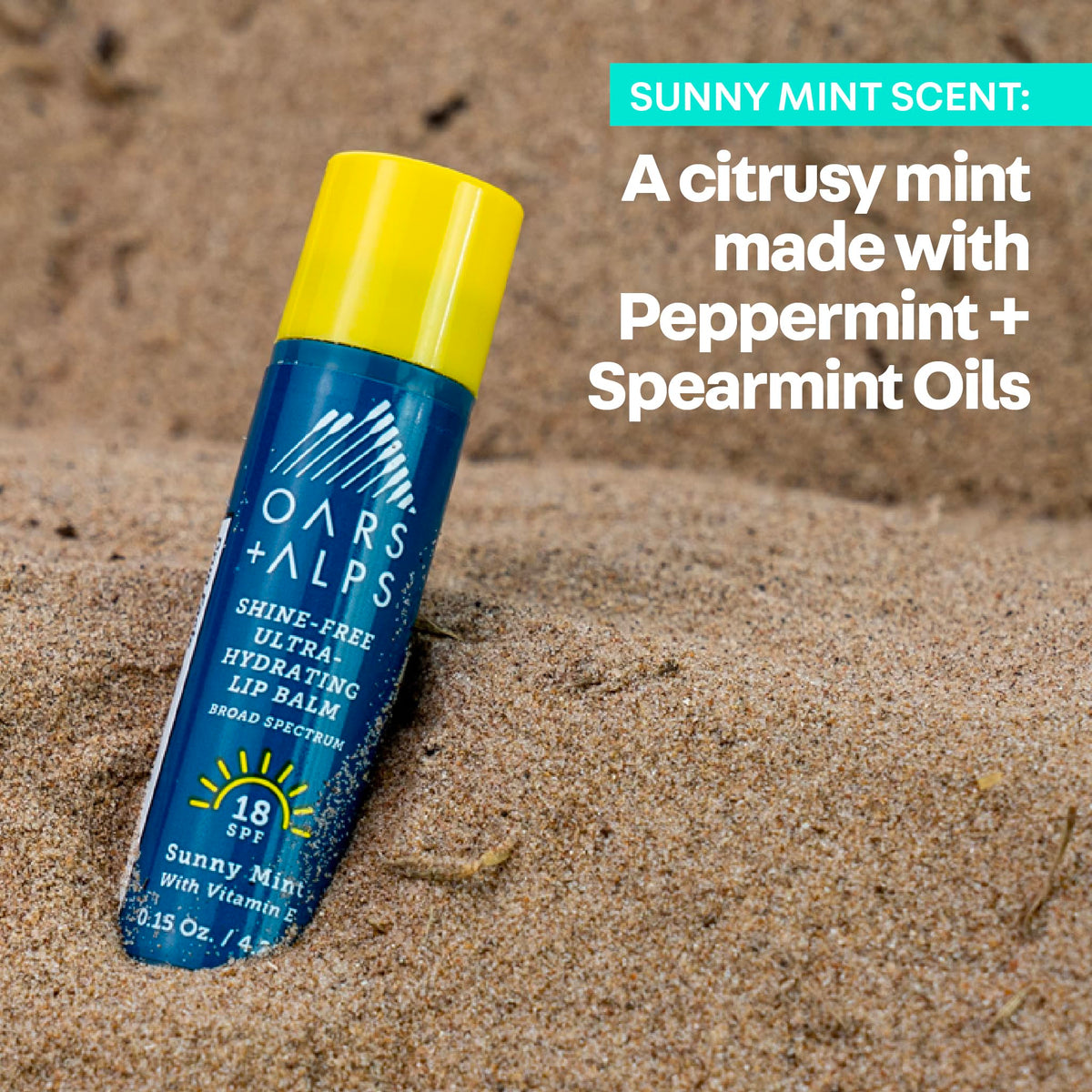 Rosy Brown Oars + Alps SPF 18 Lip Balm Sunscreen, Shine Free, Sunny Mint Scent, 3pk