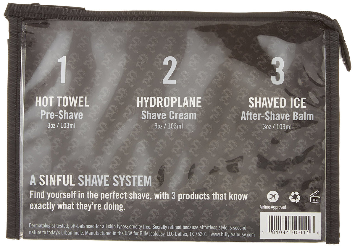 Dim Gray Billy Jealousy Shave3some Travel-Size Trio Shaving Kit for Men with Heating Pre-Shave, Super Slick Shave Cream and Cooling After-Shave, Citrus Scent, 3 Fl Oz Each