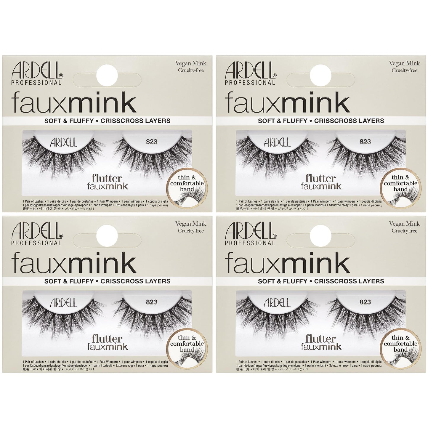 Light Gray Ardell Faux Mink Lashes Wispies 823 – Fluttery Strip Eyelashes, Crisscross, Vegan Mink, Cruelty-Free, Wispy Lashes Falsies for Seamless Wear, 4 Pack