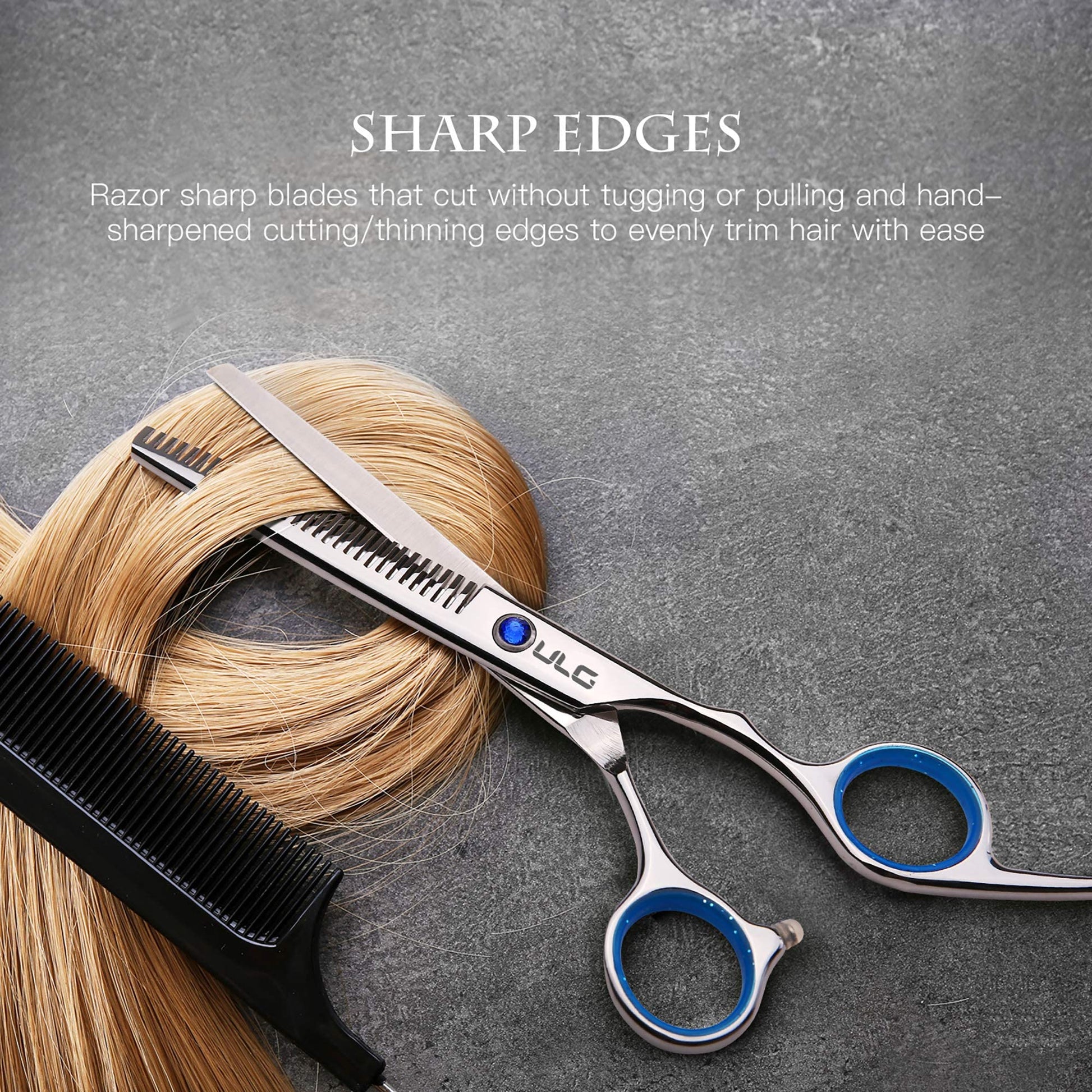 Dark Gray Hair Cutting Scissors Thinning Shears Kit ULG Professional Barber Hairdressing Texturizing Salon Razor Edge Scissor Japanese Stainless Steel 6.5 inch