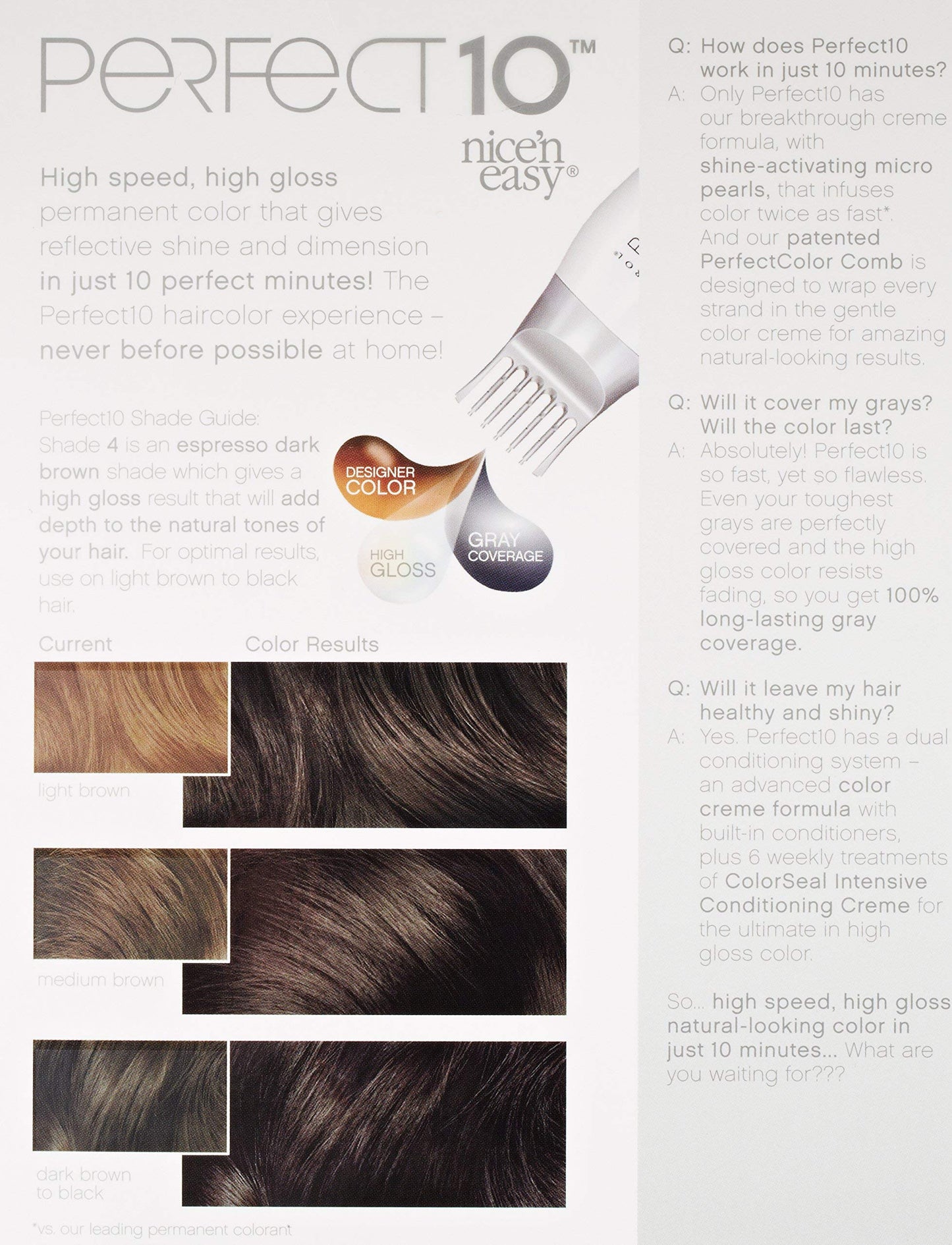 Lavender Clairol Nice'n Easy Perfect 10 Permanent Hair Dye, 4 Dark Brown Hair Color, Pack of 2