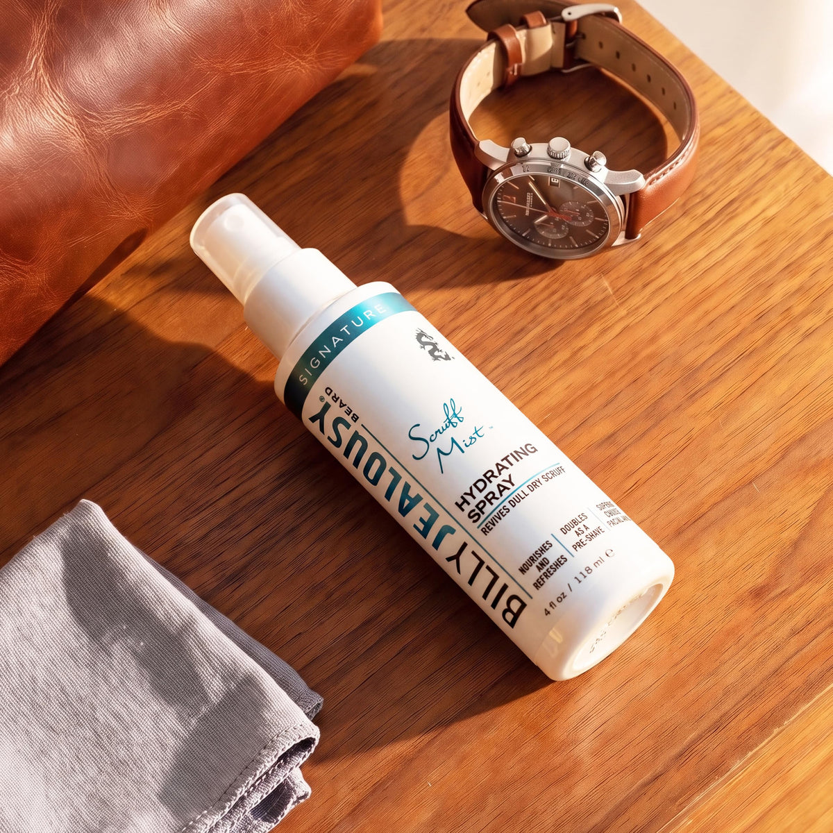 Coral Billy Jealousy Signature Scruff Mist 3-in-1 Hydrating Beard, Shave & Face Spray for Men with Vitamin E | Soften Stubble, Refresh, Tone & Moisturize Skin, and Promote Healthy Beard Growth, 4 Fl Oz