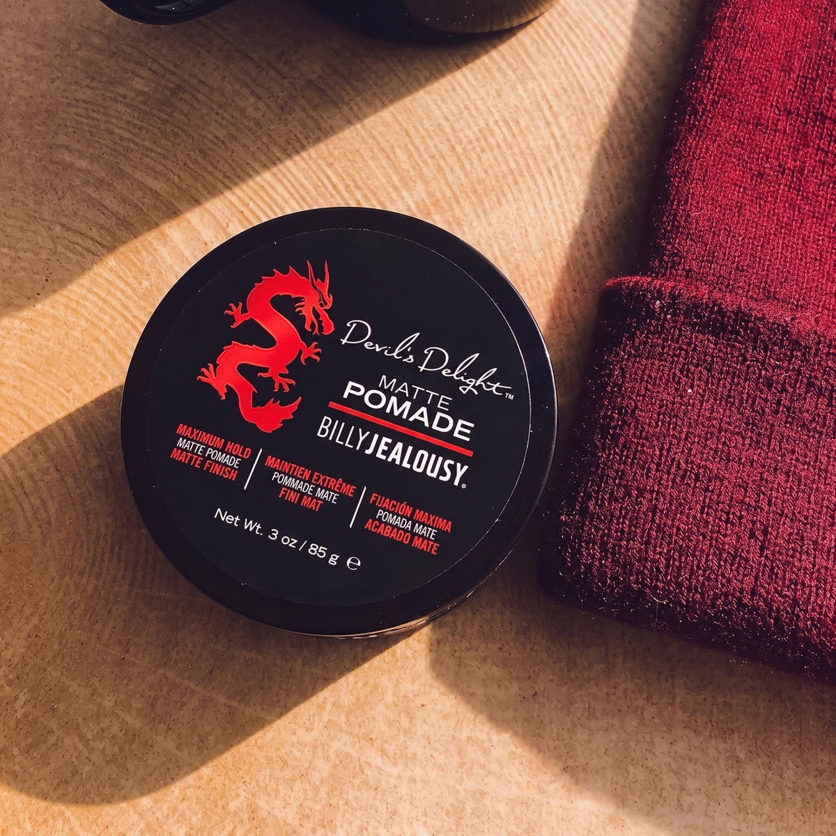 Tan Billy Jealousy Devil's Delight Matte Pomade for Men Adds Volume and Definition, Strong Hold Water-Based Formula with Black Pepper Sandalwood Scent, 3 Oz.