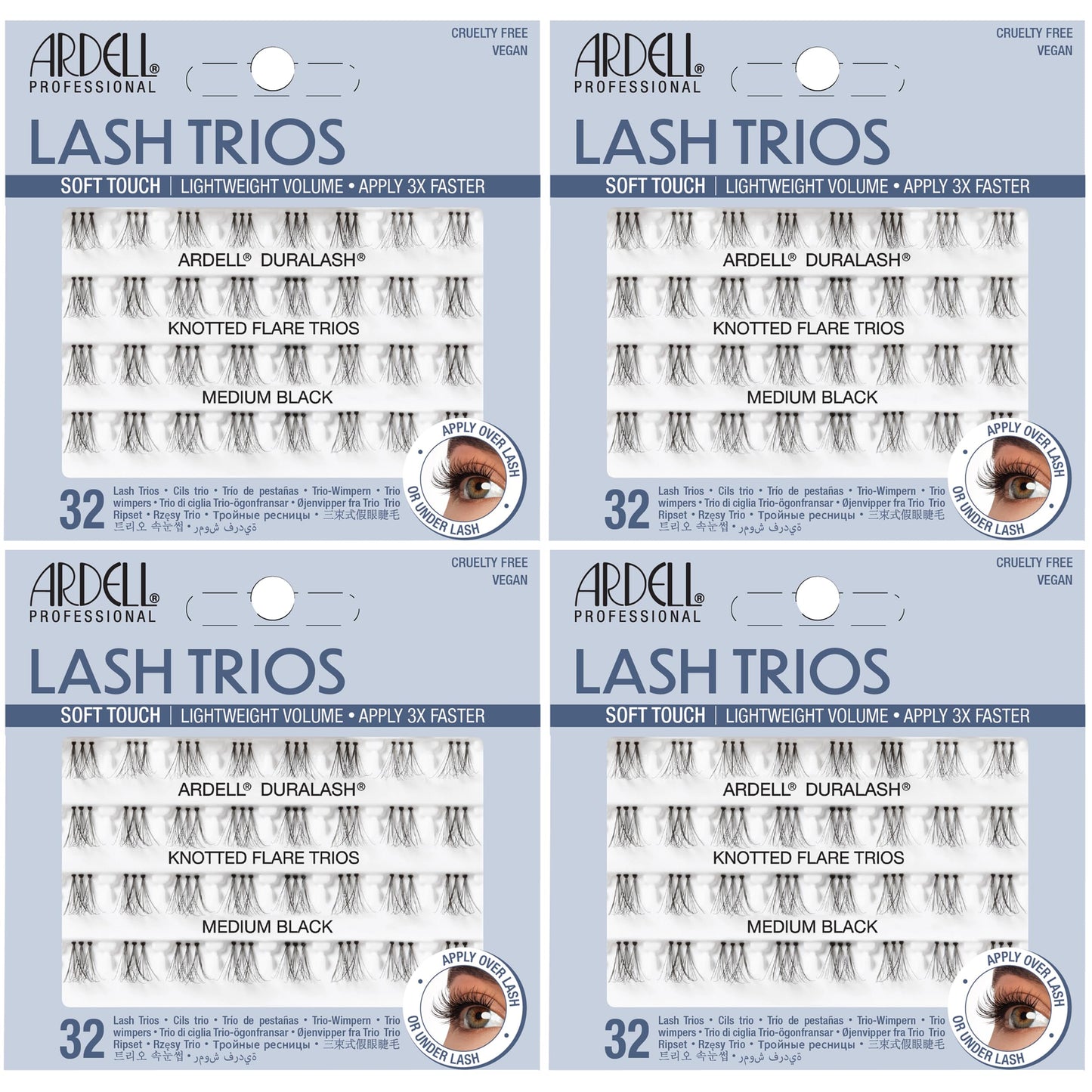 Light Gray Ardell False Eyelashes Soft Touch Trios Individuals Medium Black 4 Pack
