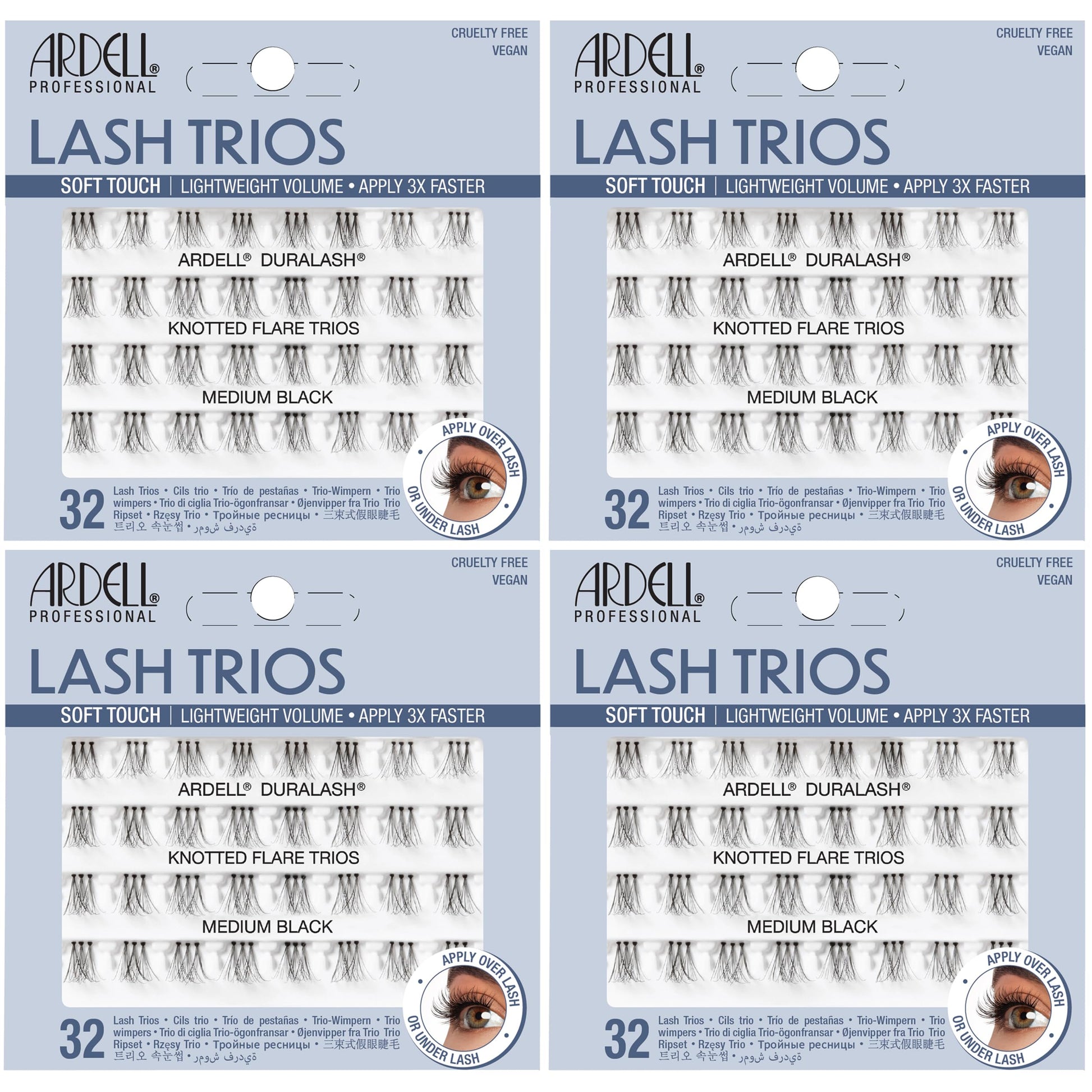 Light Gray Ardell False Eyelashes Soft Touch Trios Individuals Medium Black 4 Pack