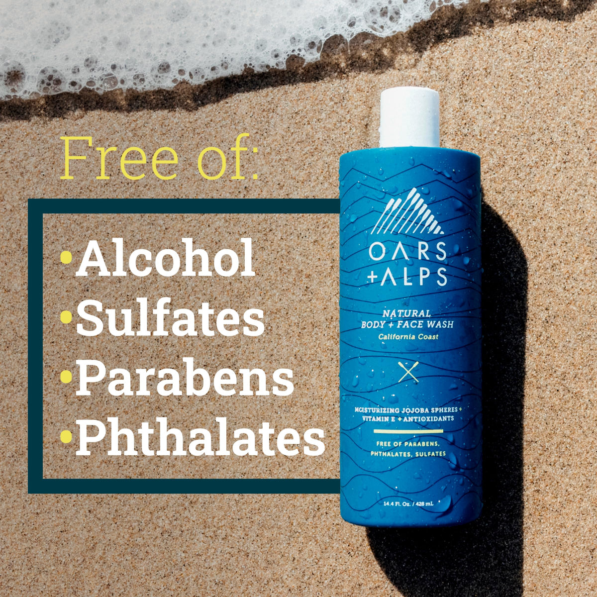 Tan Oars + Alps Men's Moisturizing Body and Face Wash, Skin Care Infused with Vitamin E and Antioxidants, Sulfate Free, California Coast, 1 Pack